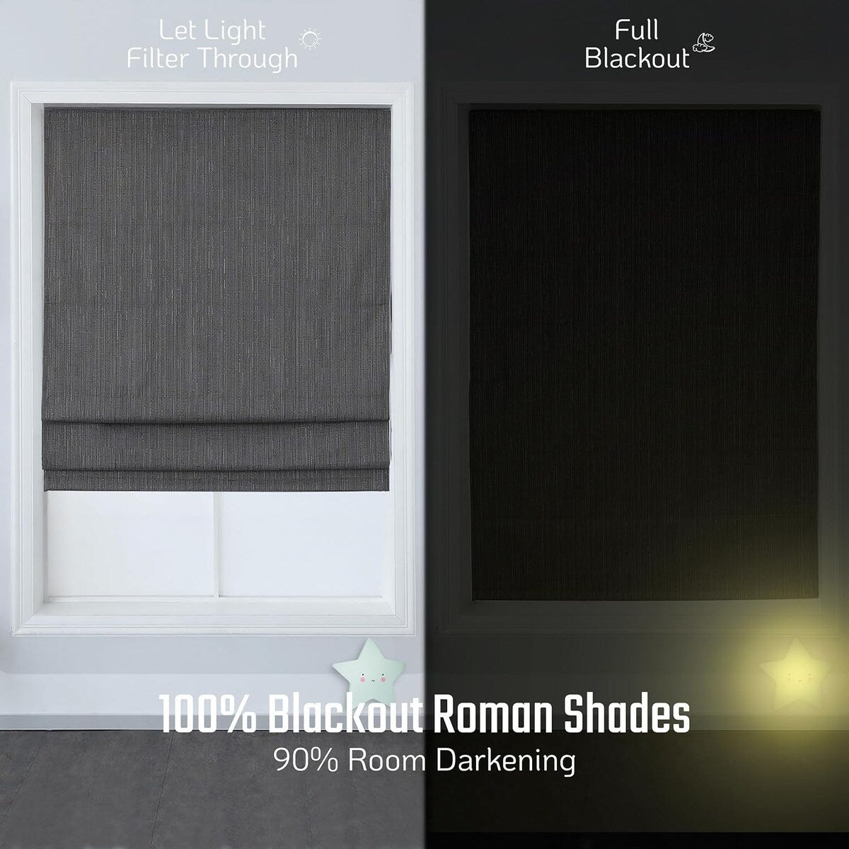 Roman Shades for Windows, 100% Blackout Shades, Cordless Pull DownWindow Shades, Shades for Indoor Windows