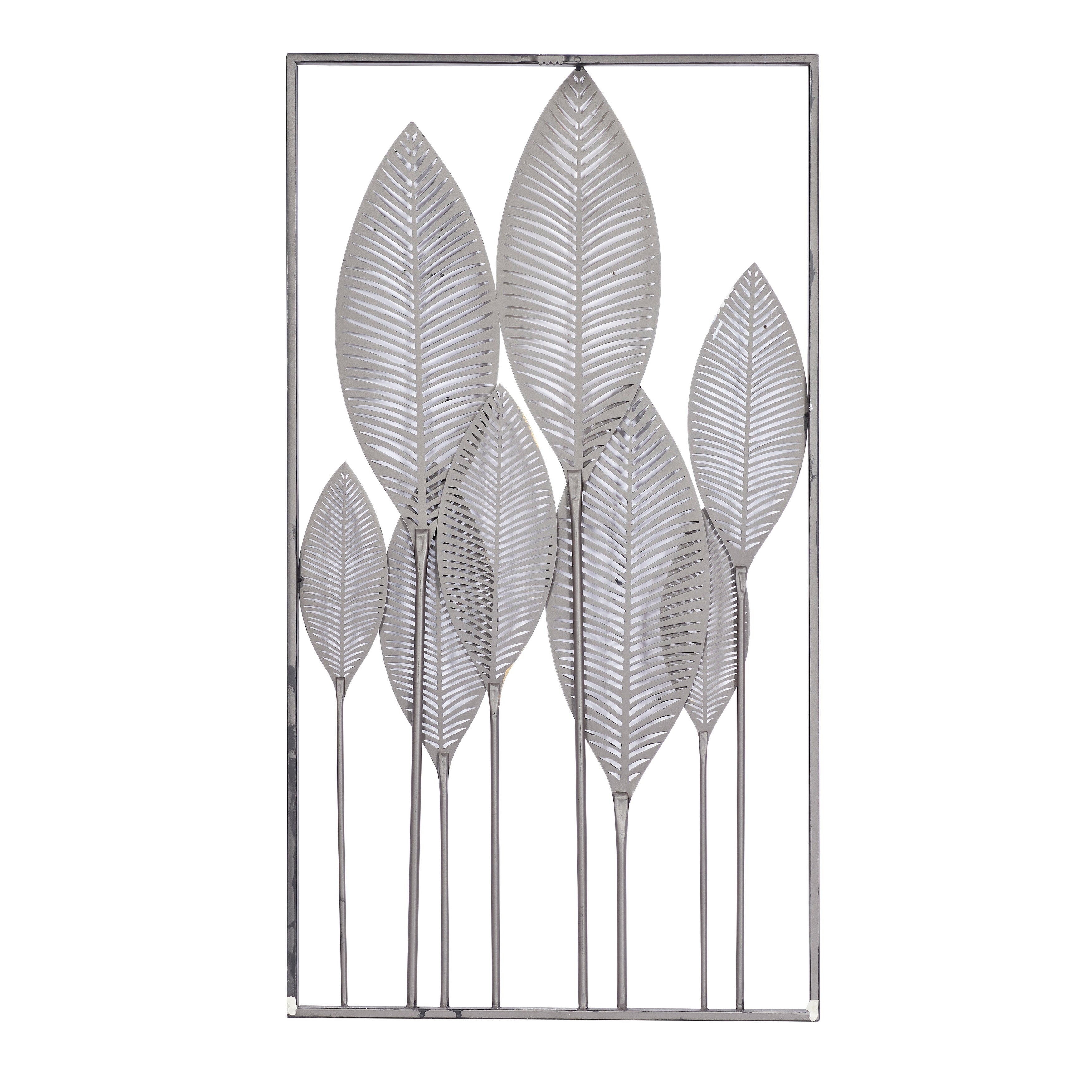 Contemporary Metal Tall Cut-Out Leaf Wall Decor with Intricate Laser Cut Designs - Bronze, Gray, Brass