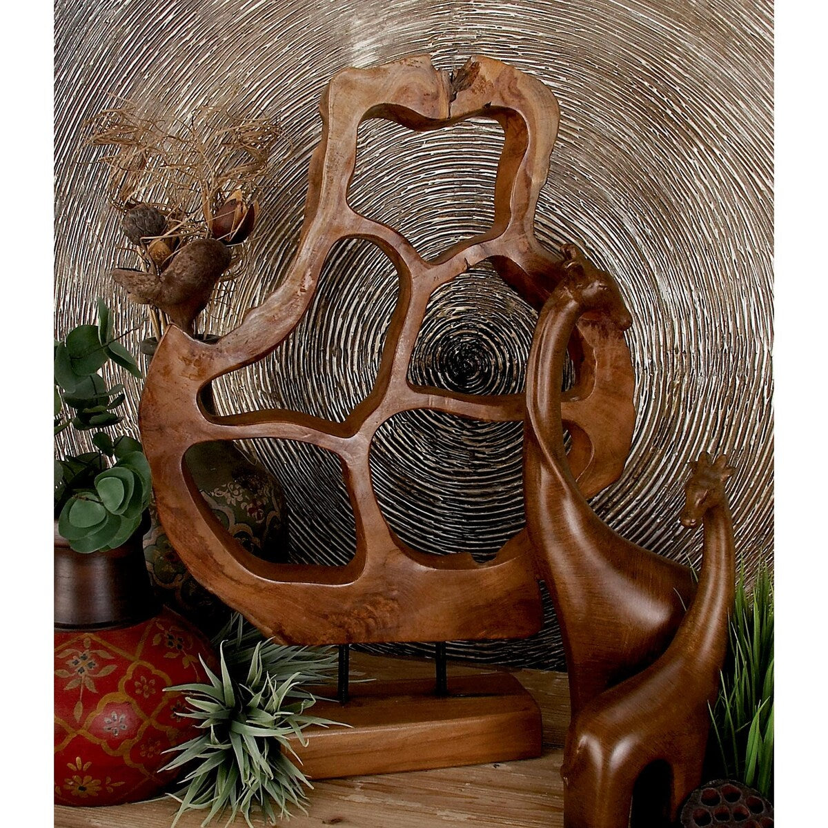 Teak Wood Abstract Handmade Decorative Sculpture - Brown - Roche River Decor