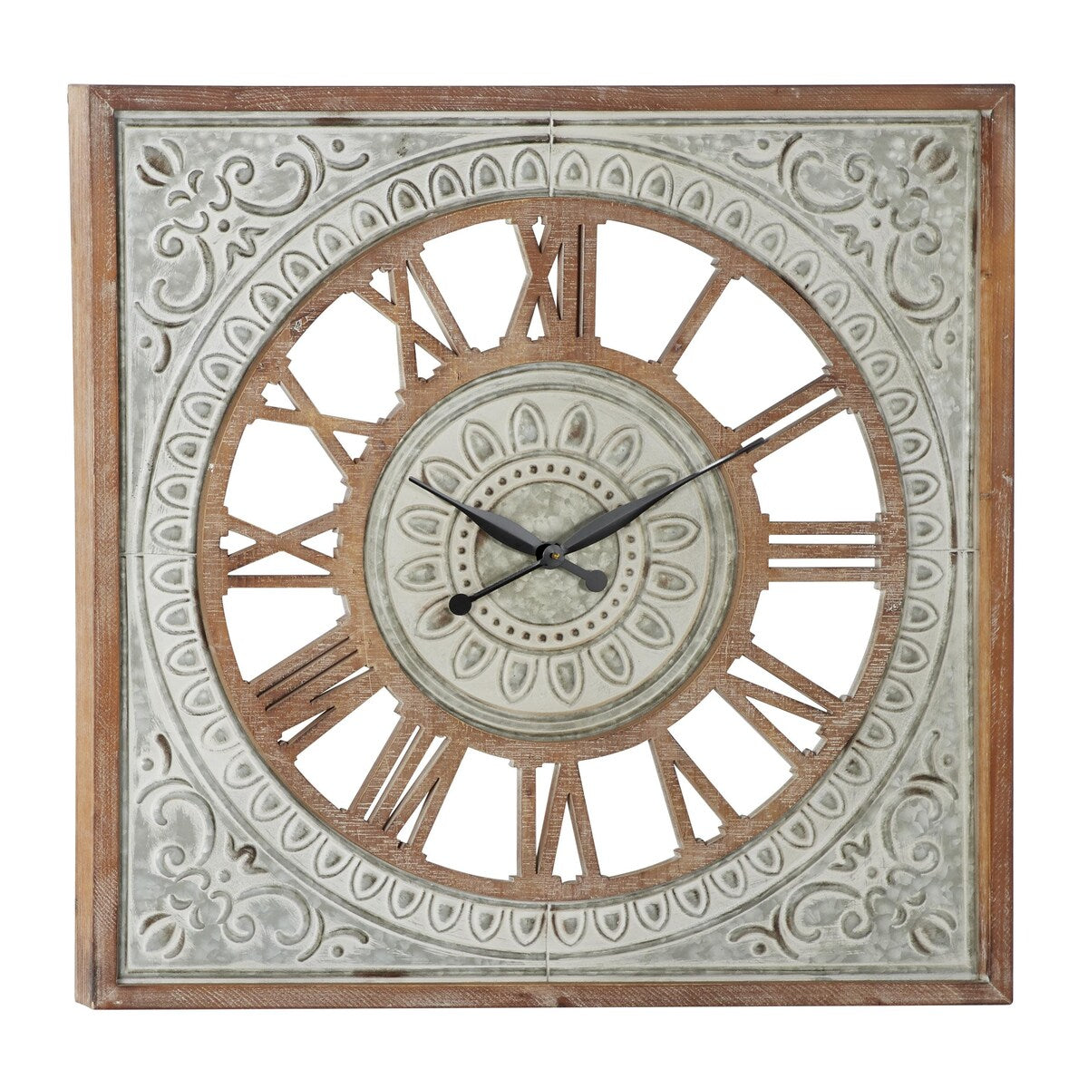 Metal Scroll Decorative Wall Clock with Embossed Metal - Brown - Roche River Decor