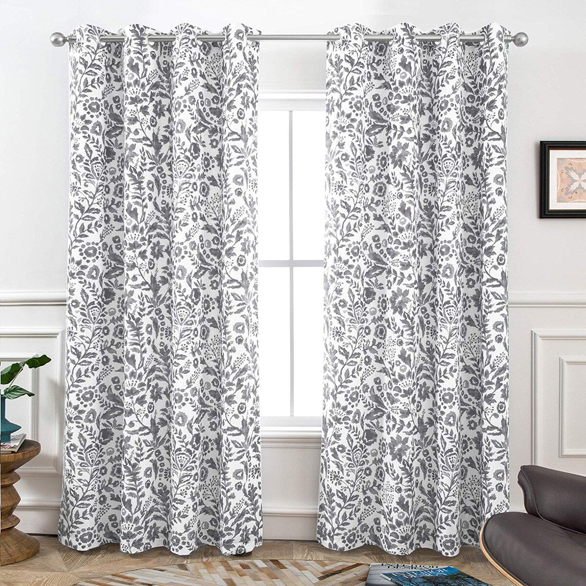 Porch & Den Ouzel Floral Watercolor Blackout Lined Window Curtain Panel Pair