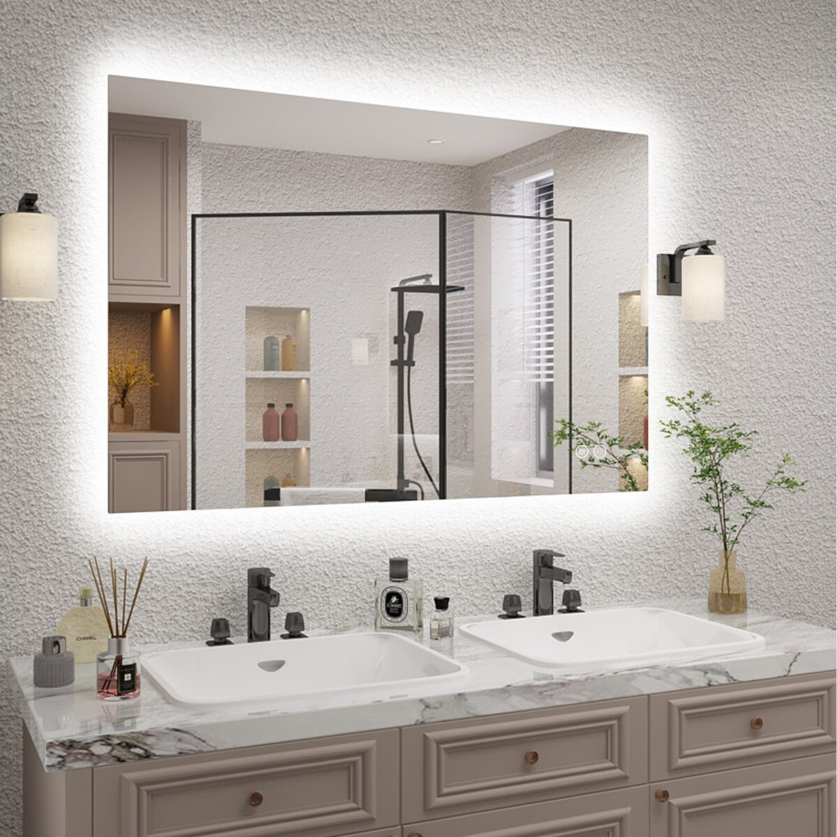 KIOTEE LED Bathroom Mirror Rectangular Frameless Super Bright Backlited LED Anti-Fog Tempered Glass Wall Bathroom Vanity Mirror