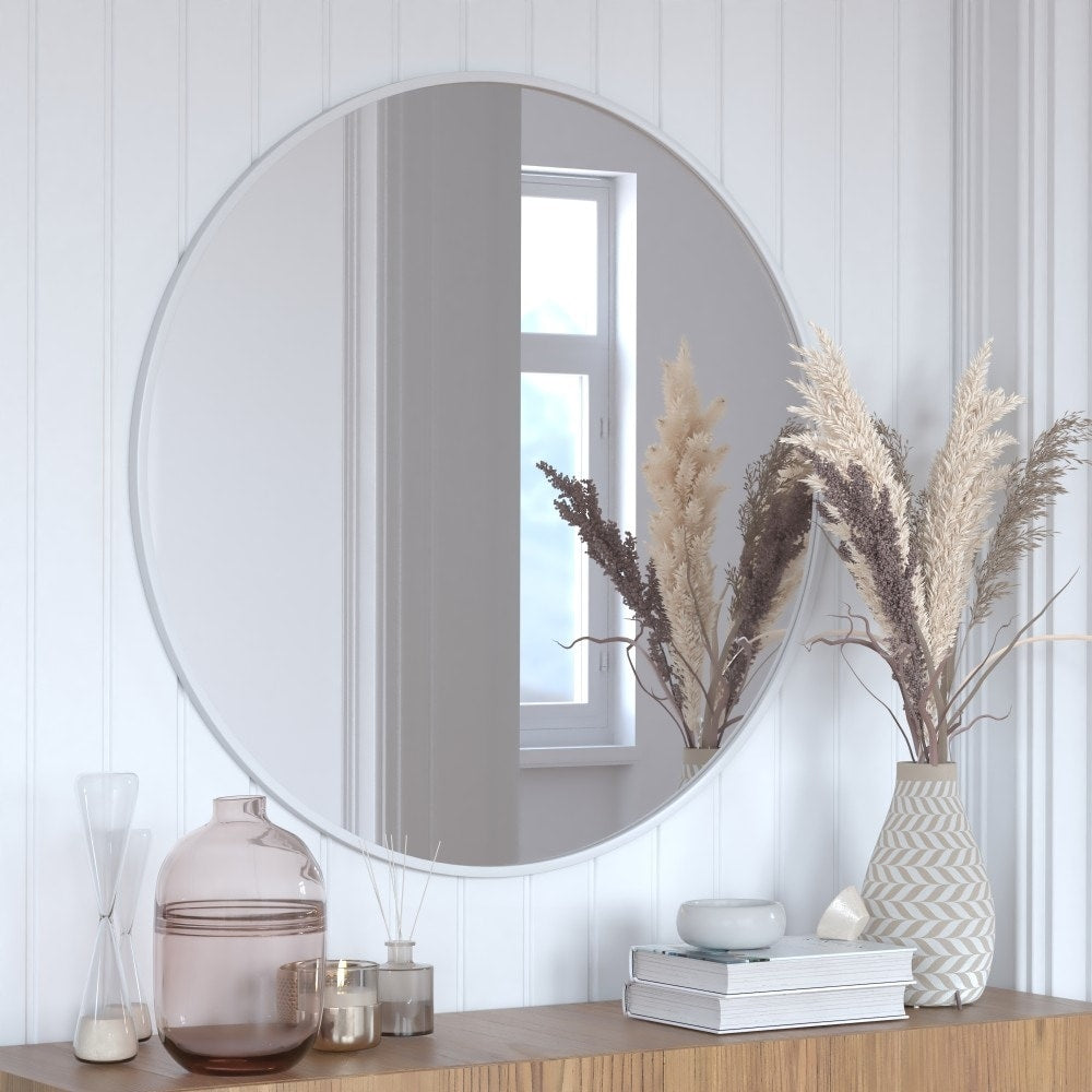 Wall Mount Shatterproof Round Accent Wall Mirror with Metal Frame