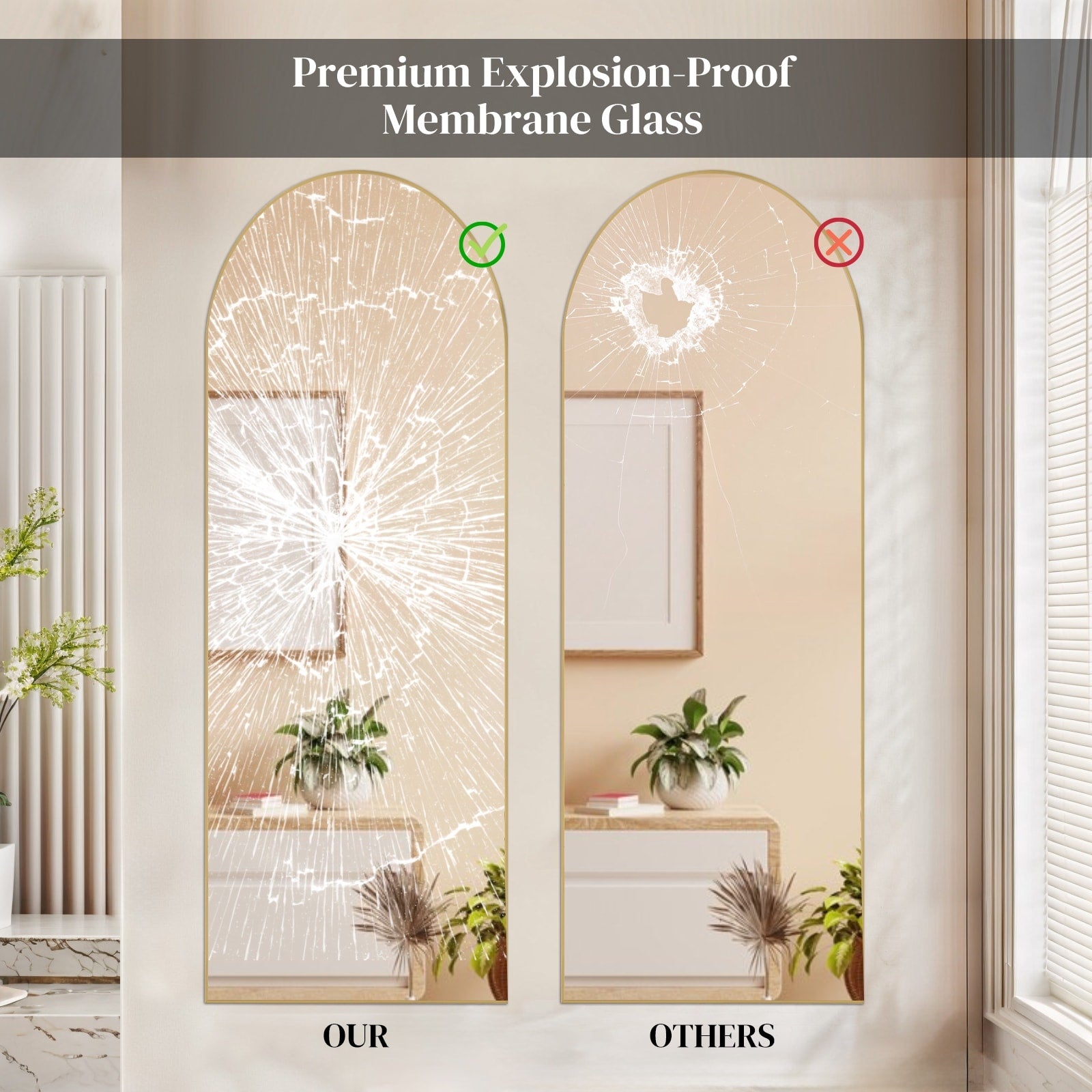 64x21 Inch Full Length Mirror Standing or Leaning Wall Mirror, Arched Full Body Mirror for Bedroom, Living Room, or Cloakroom