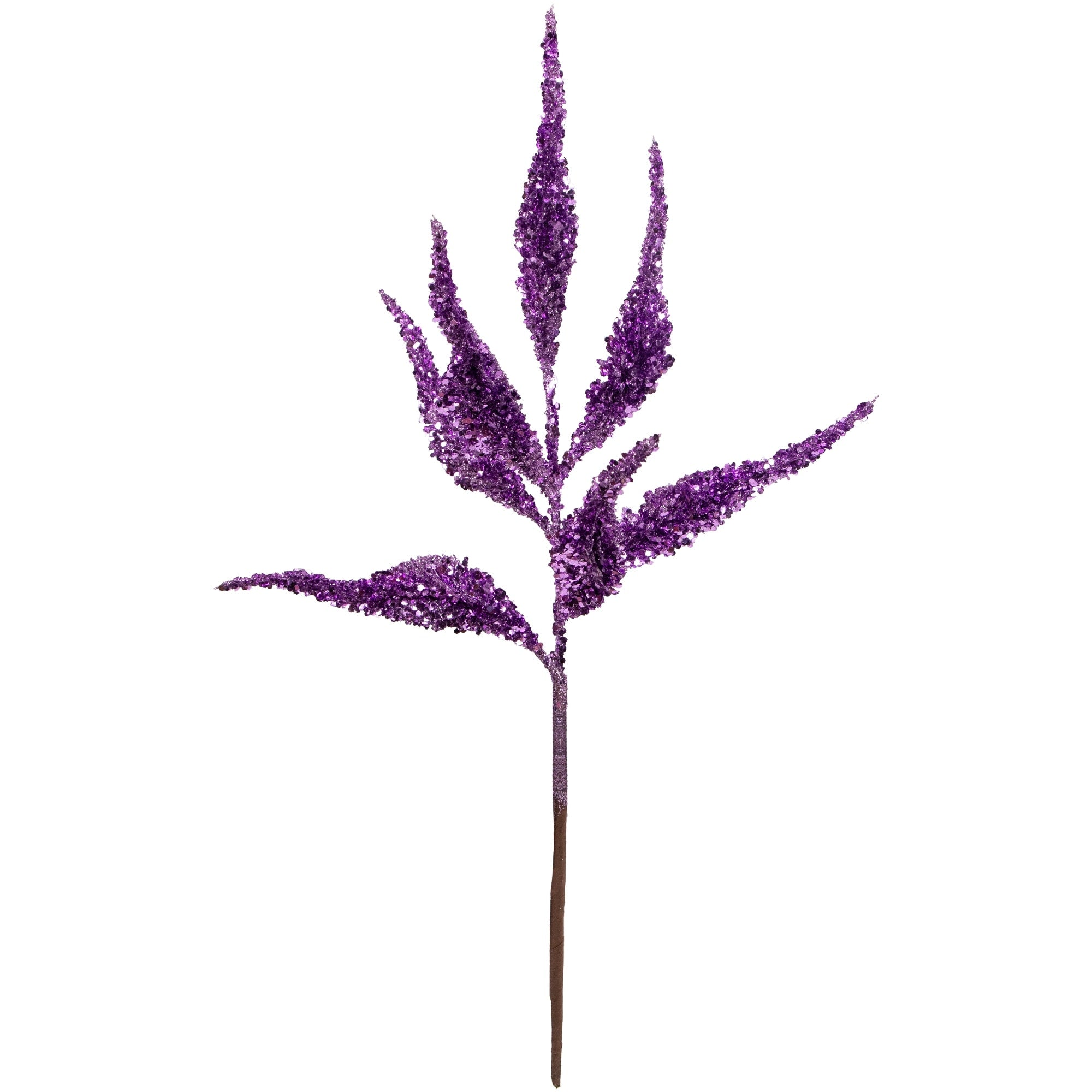 21 Purple Glittered Leaves Christmas Spray