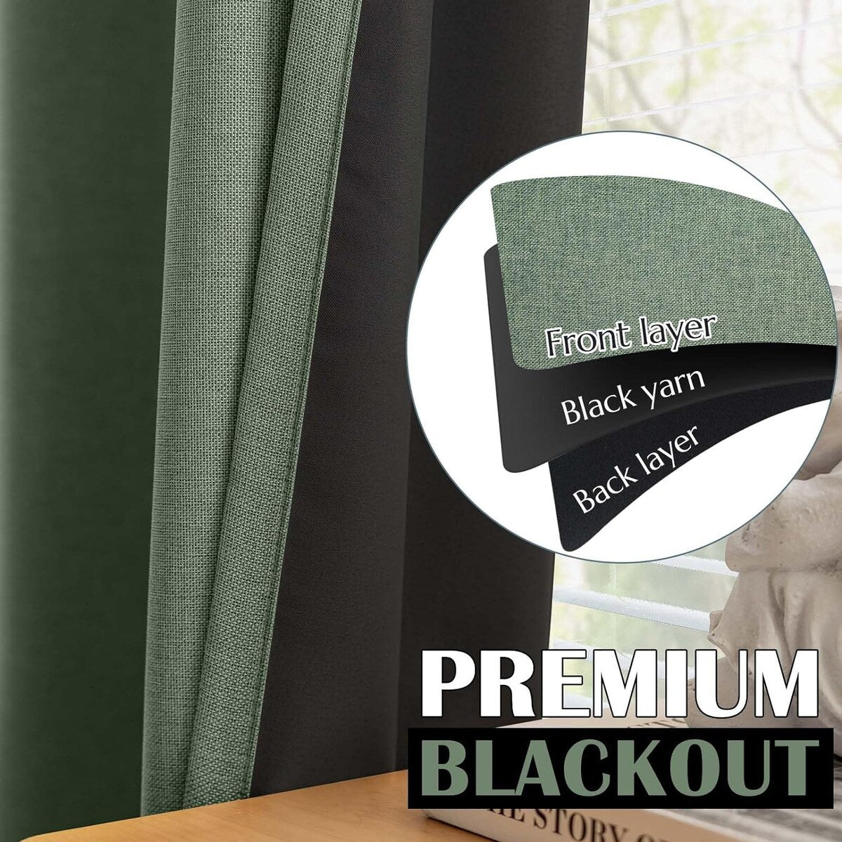 90% Blackout Faux Linen Curtains Thermal Insulated Room Darkening Curtains, 2 Panels Set, Grommet Top Window Treatments