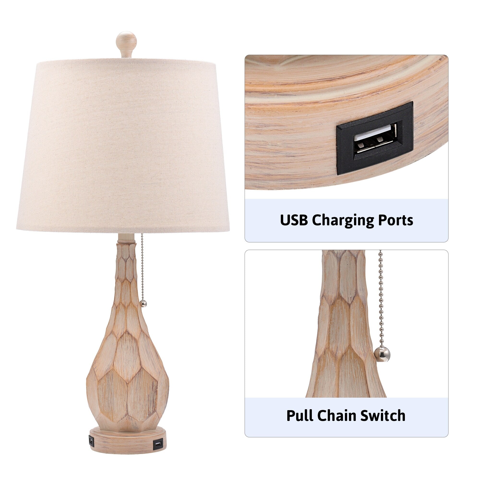 CO-Z Set of 2 Classic Table Lamps with USB Charging Ports