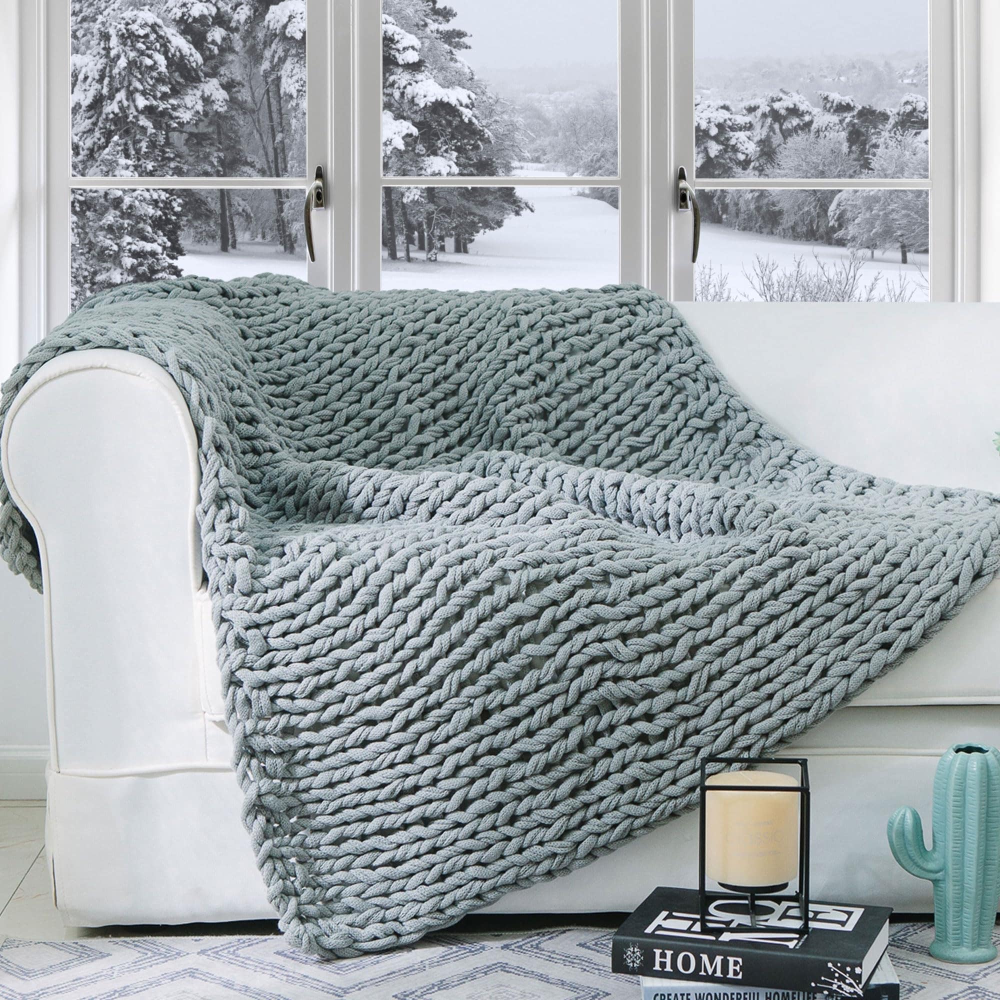 Cheer Collection Ultra Plush Chunky Cable Knit Throw Blanket