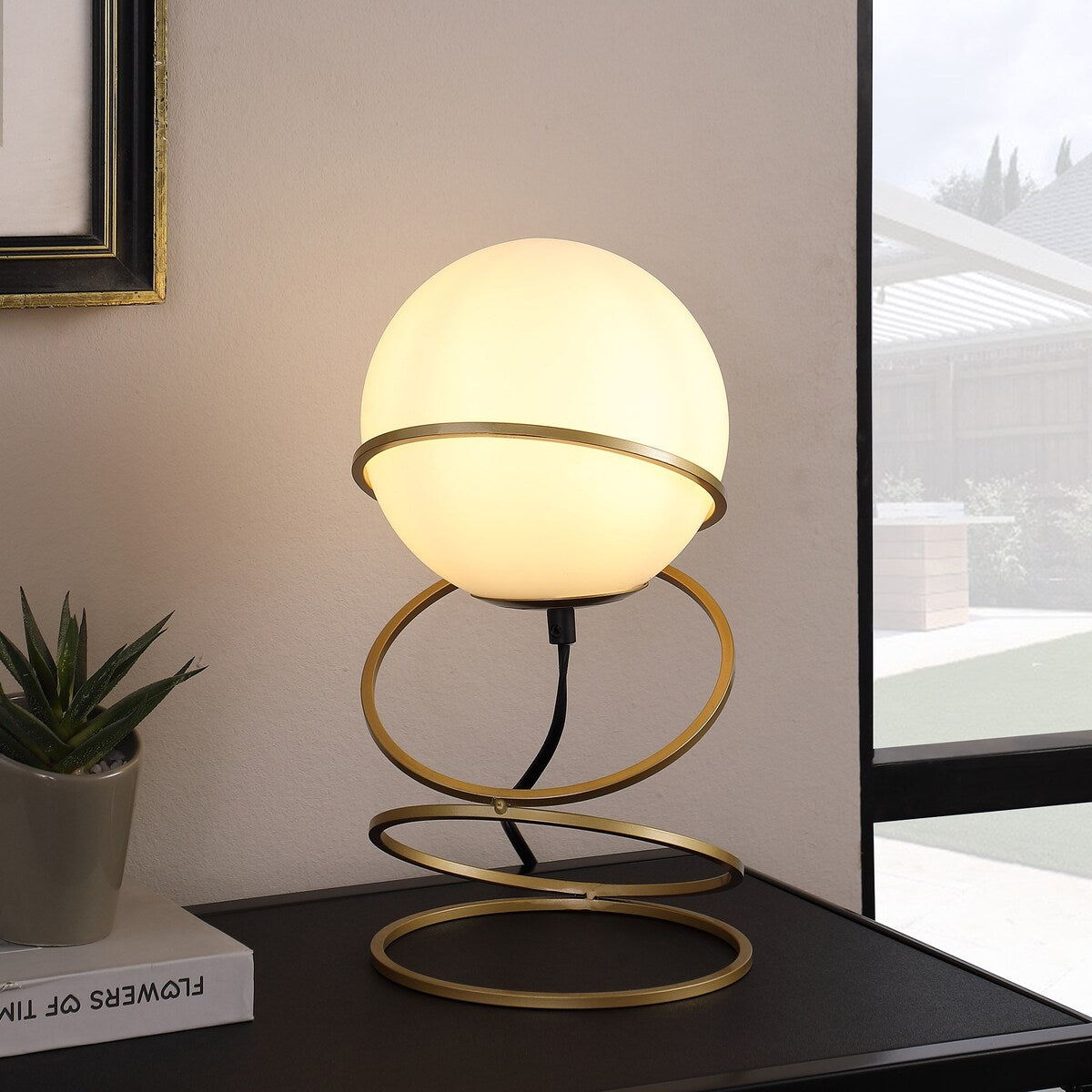 13.5 In. Matte Gold Globe Glass Metal Table Lamp