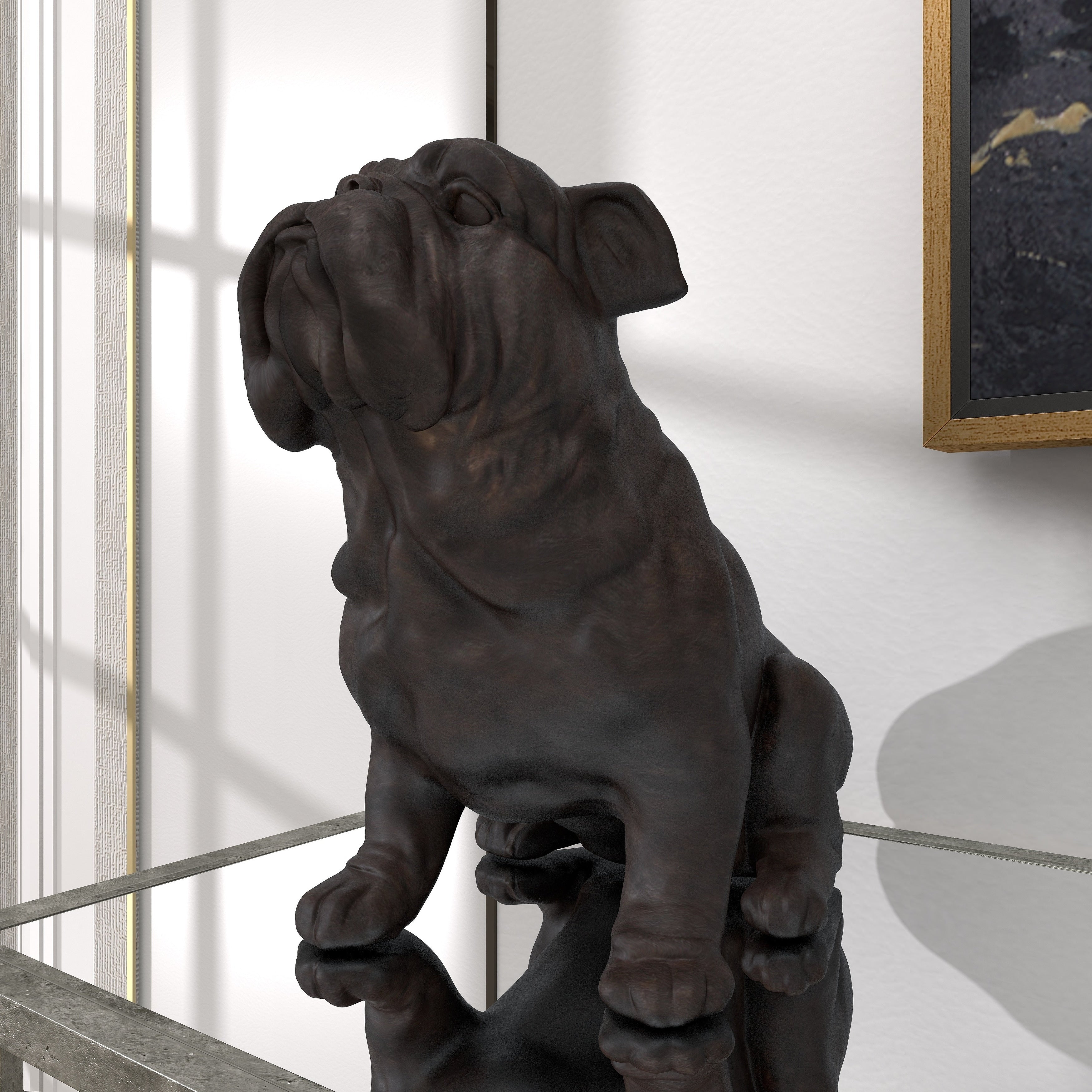 Brown Polystone Distressed Sitting Bulldog Sculpture