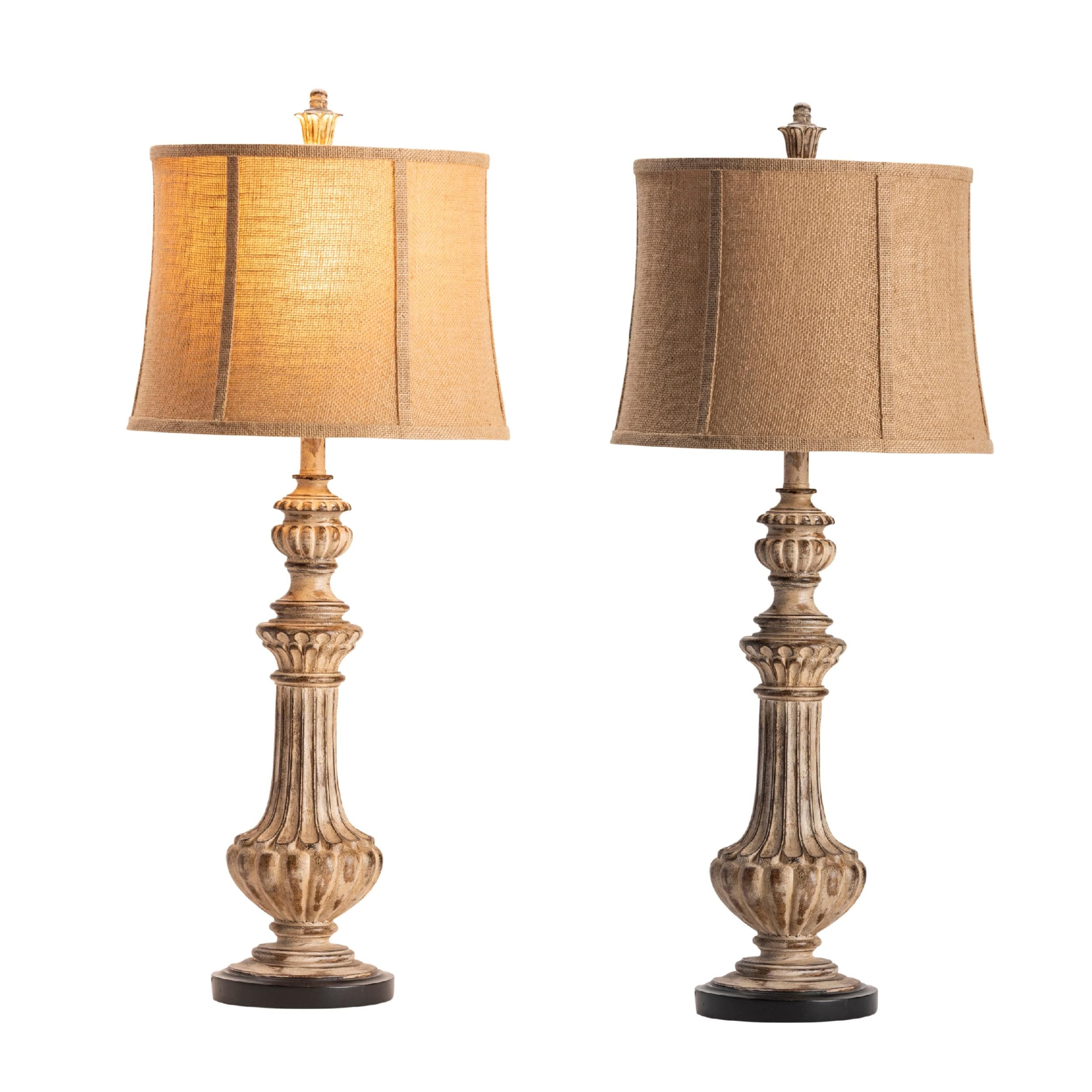 Rustic Antique Resin Baluster Table Lamp - Set of 2