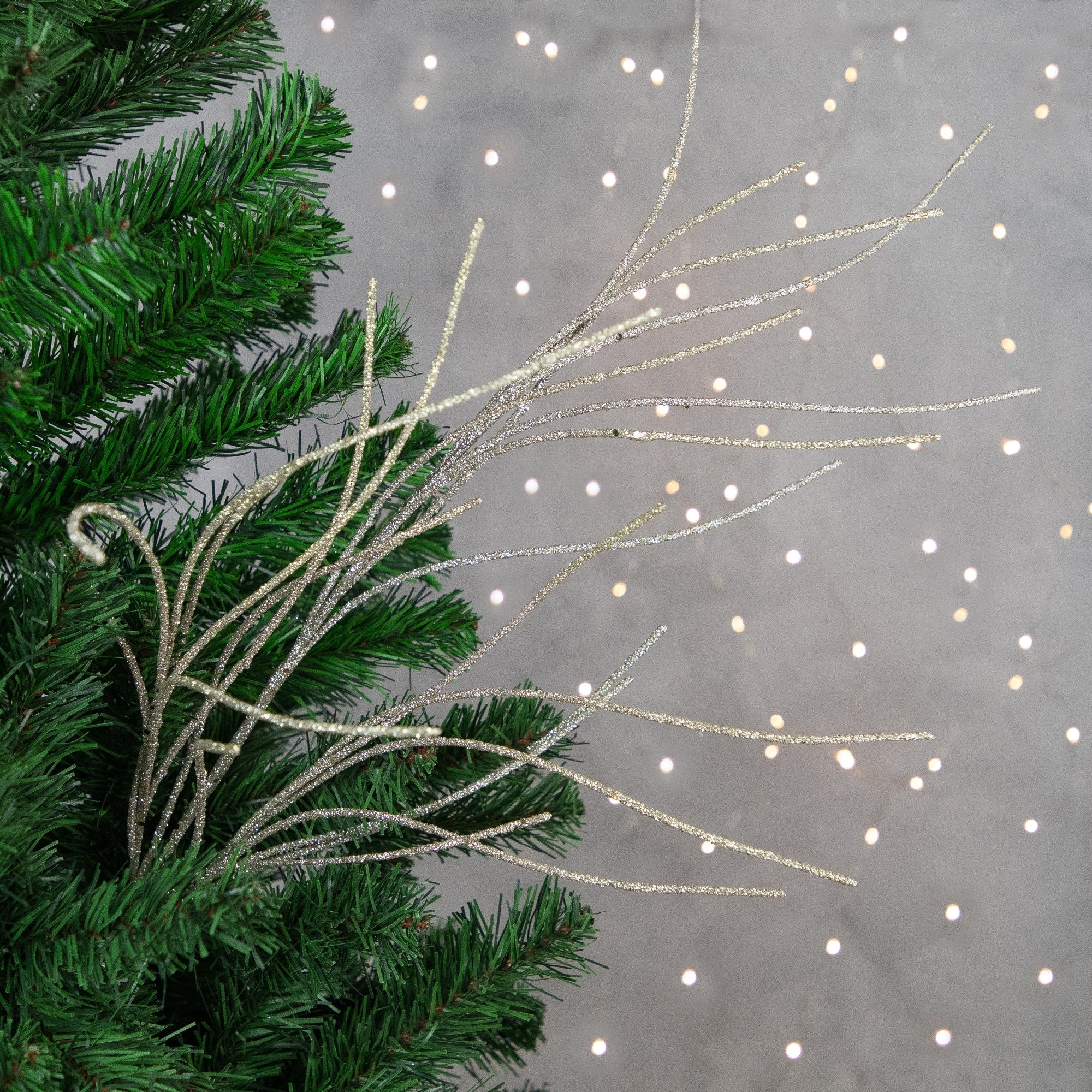 36 Champagne Gold Glitter Christmas Twig Spray