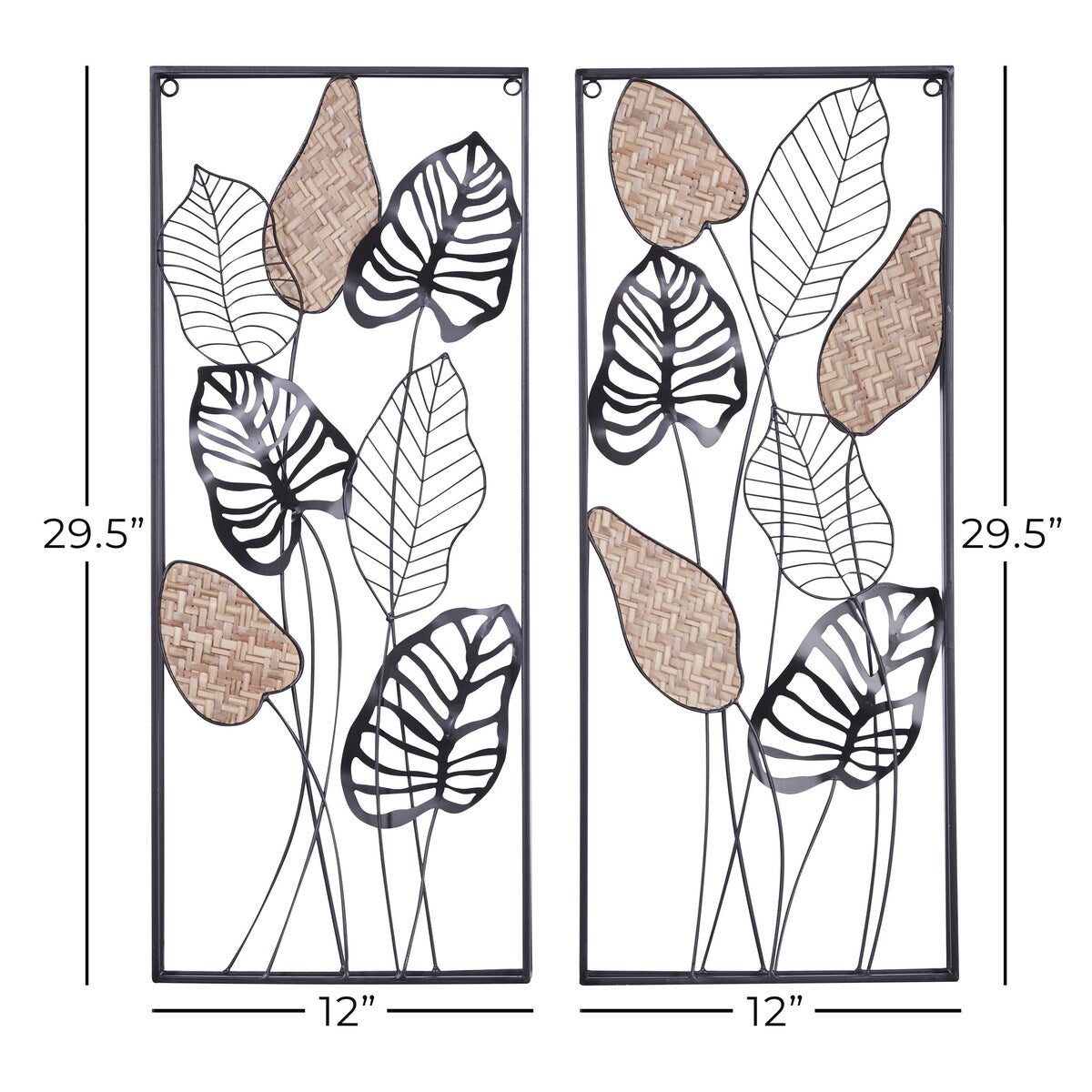 Metal Leaf Tall Cut-Out Home Wall Decor with Intricate Laser Cut Designs - Set of 2 Black - Roche River Decor