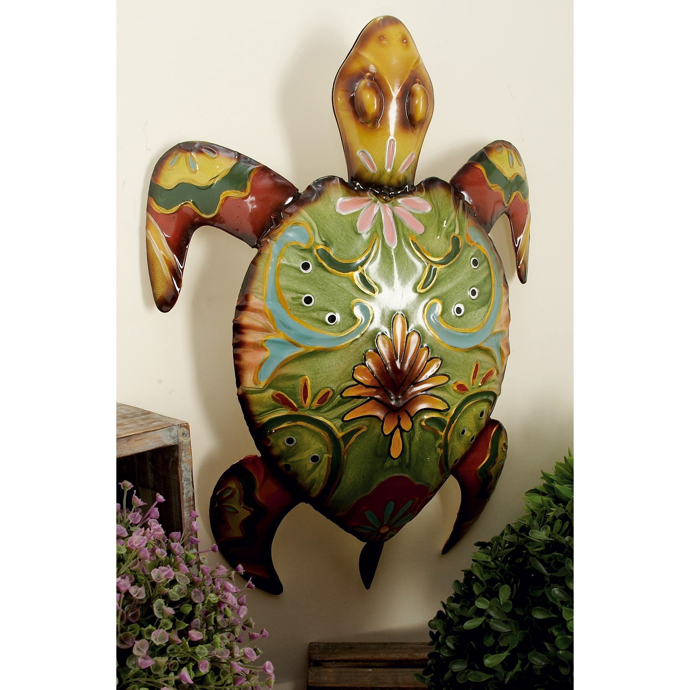 Multi Colored Metal Indoor Outdoor Turtle Wall Decor - 19 x 13 x 3