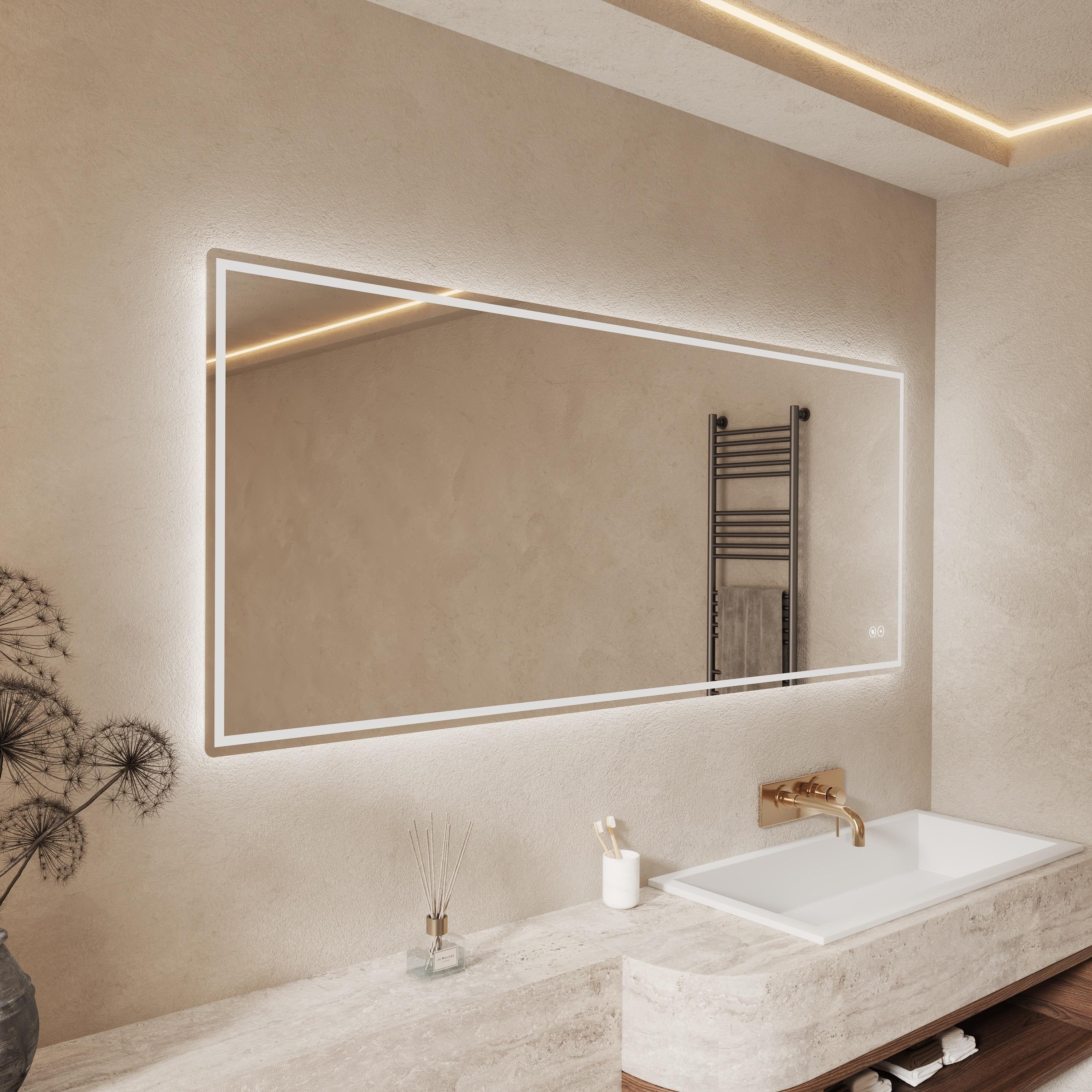 CB HOME LED Bathroom Mirror, Lighted Wall Mounted Mirror, Frameless Vanity Mirror, Anti-Fog, Dimmable,Three Color