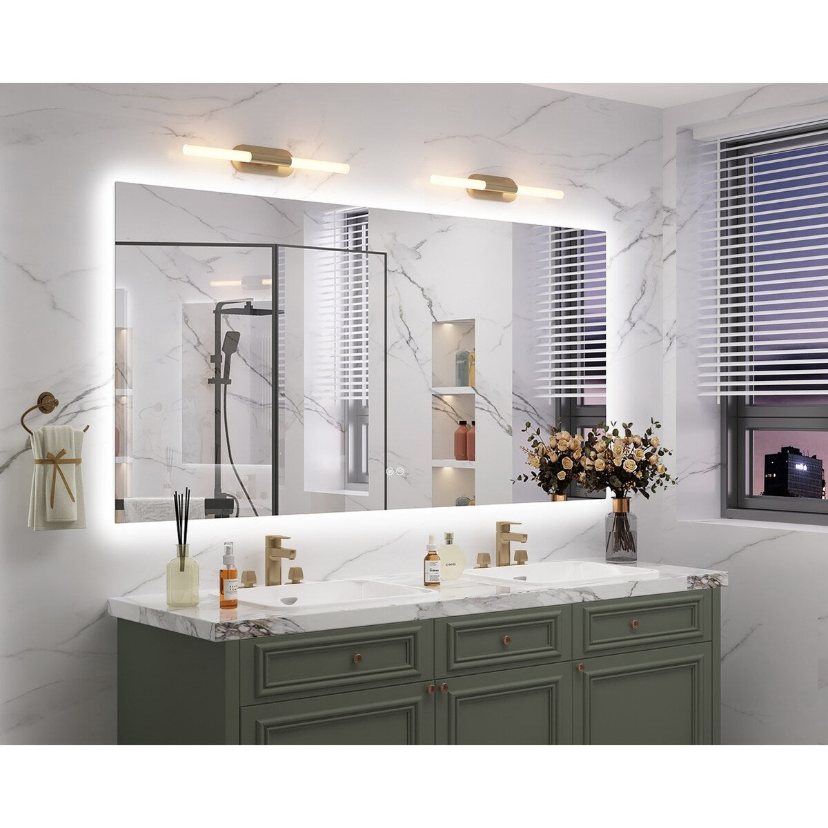 KIOTEE LED Bathroom Mirror Rectangular Frameless Super Bright Backlited LED Anti-Fog Tempered Glass Wall Bathroom Vanity Mirror