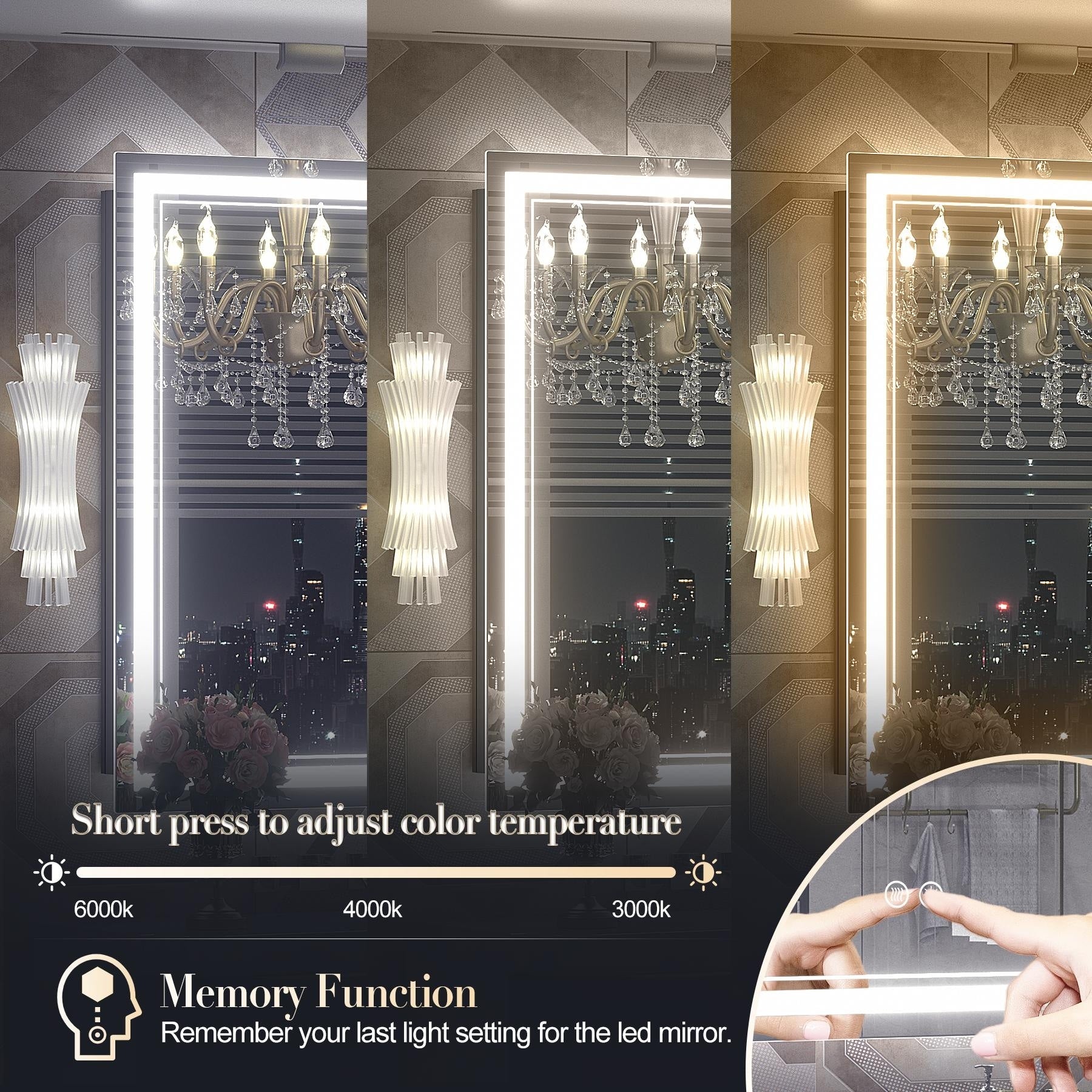 Apmir Frameless LED Anti-fog Bathroom Vanity Mirror in Tempered Glass