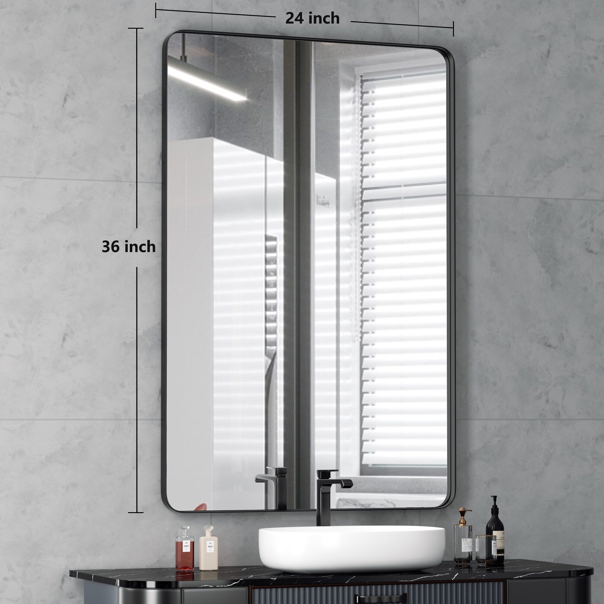 Wall Mirror Vanity Mirror Bathroom Mirror with Round Corner (1 Piece)