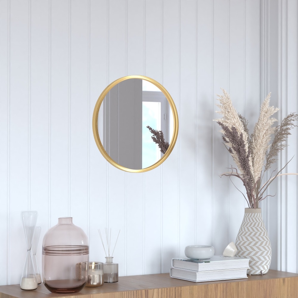 Wall Mount Shatterproof Round Accent Wall Mirror with Metal Frame