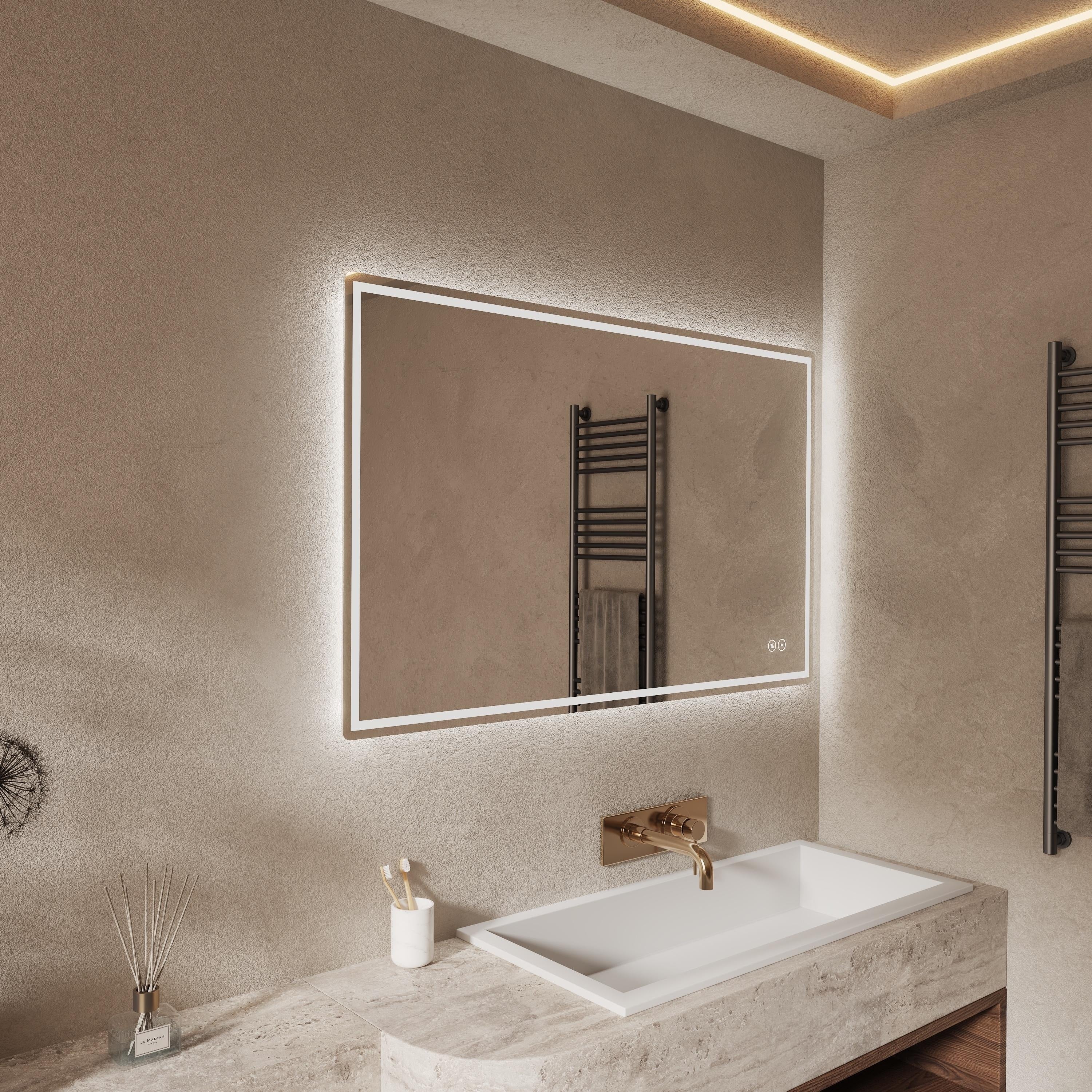 CB HOME LED Bathroom Mirror, Lighted Wall Mounted Mirror, Frameless Vanity Mirror, Anti-Fog, Dimmable,Three Color