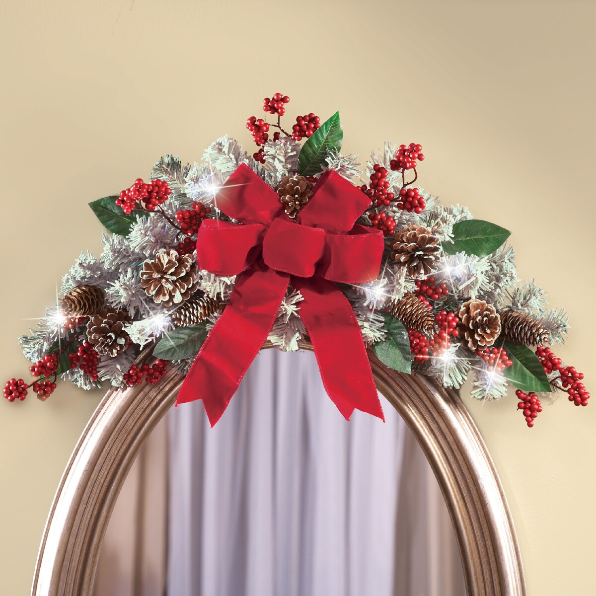 LED Holiday Frosted Pine Floral Swag - 11.100 x 7.200 x 5.400