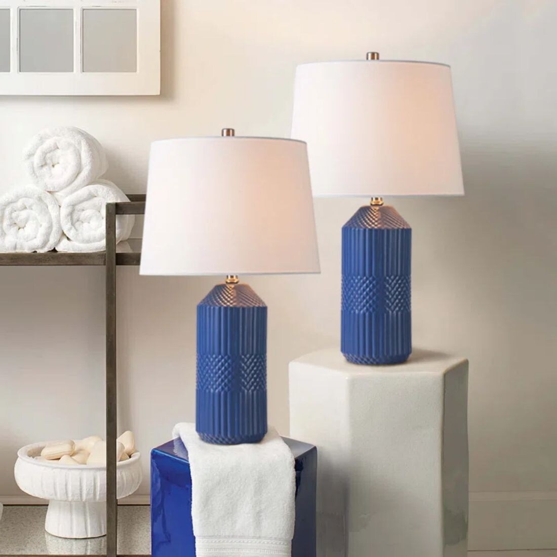 24.5-inch Modern Ceramic Table Lamp with fabric Shade (Set of 2)