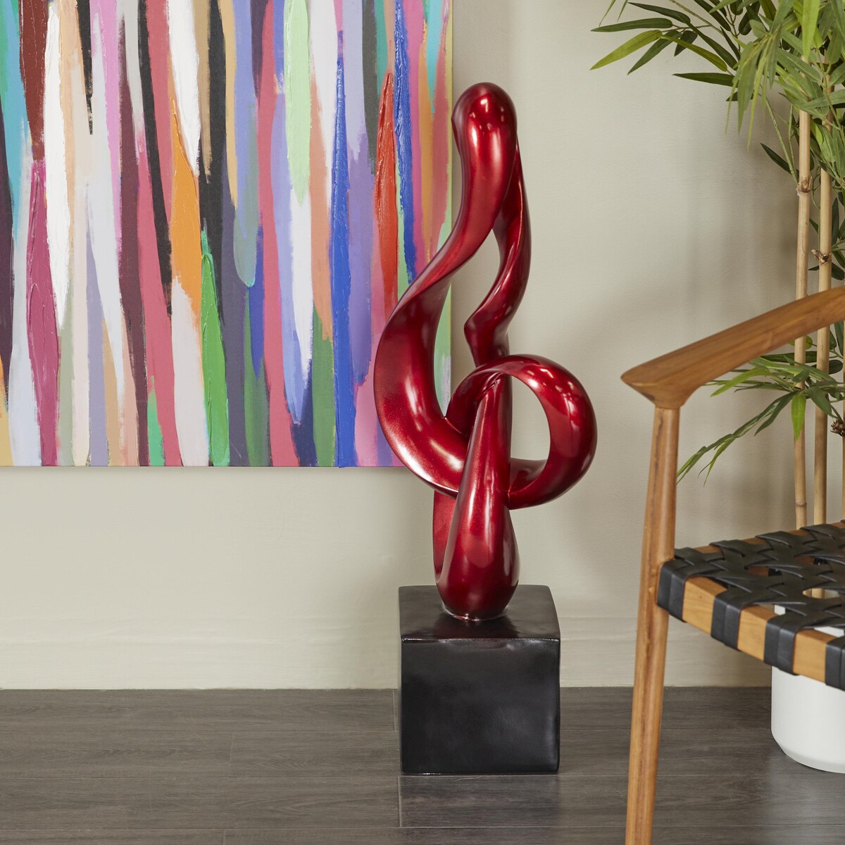 Polystone Abstract Swirl Decorative Sculpture with Black Base - Red - Roche River Decor