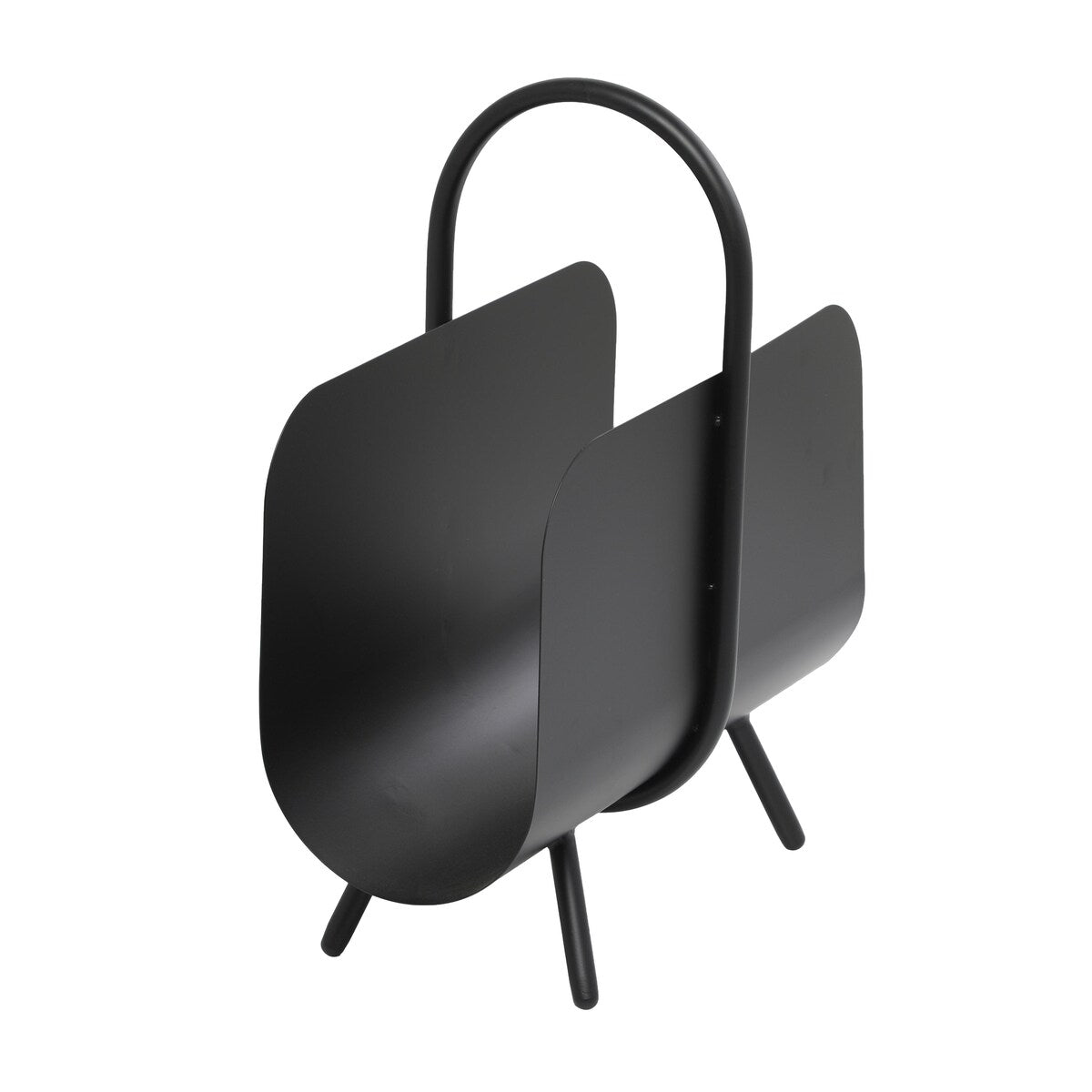 Metal Curved Magazine Holder with Arched Handle and Flared Legs - Black - The Novogratz