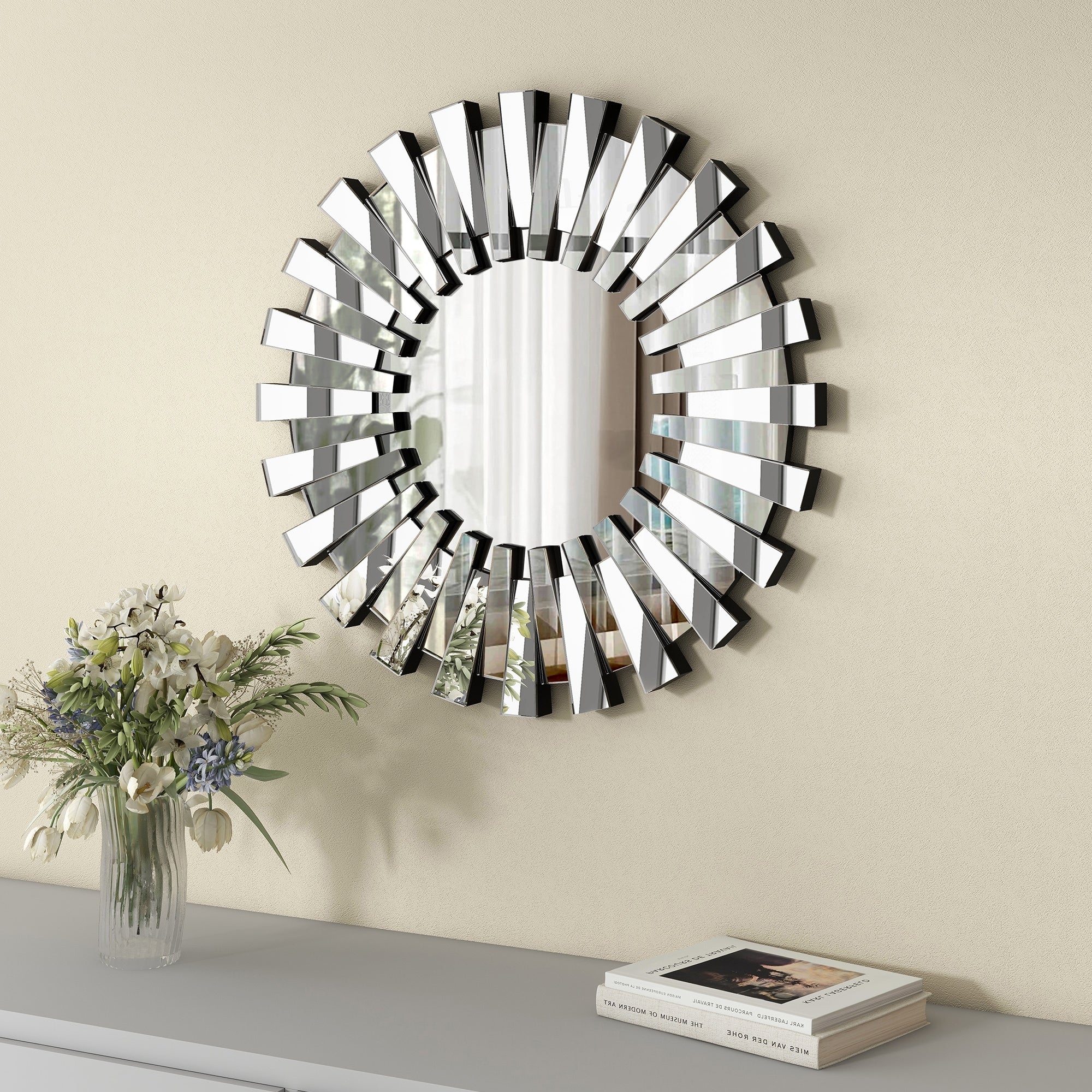 Round Sunburst Accent Wall Mirror Silver Decor Mirror