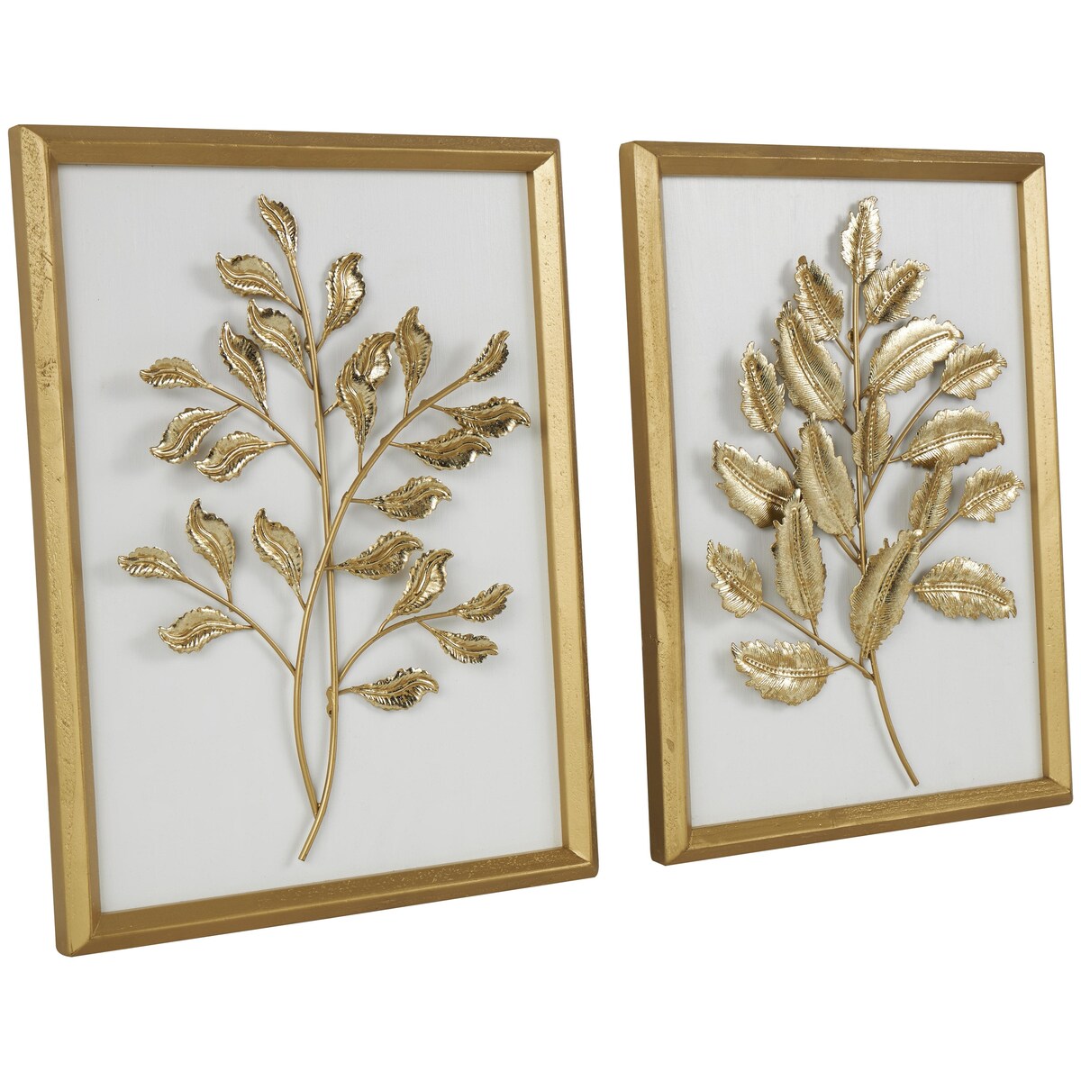 Wood Leaf 3D Home Wall Decor with Beveled Frame - Set of 2 Gold - Roche River Decor