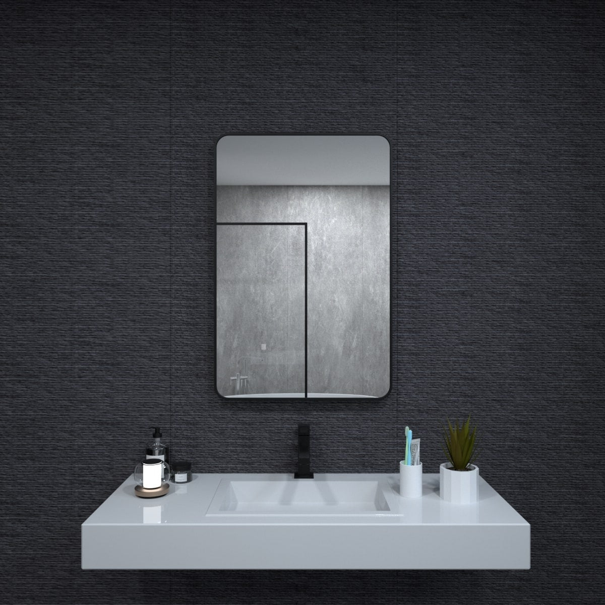 24 in. W x 36 in. H Rectangular Framed Wall Bathroom Vanity Mirror in Matte Black