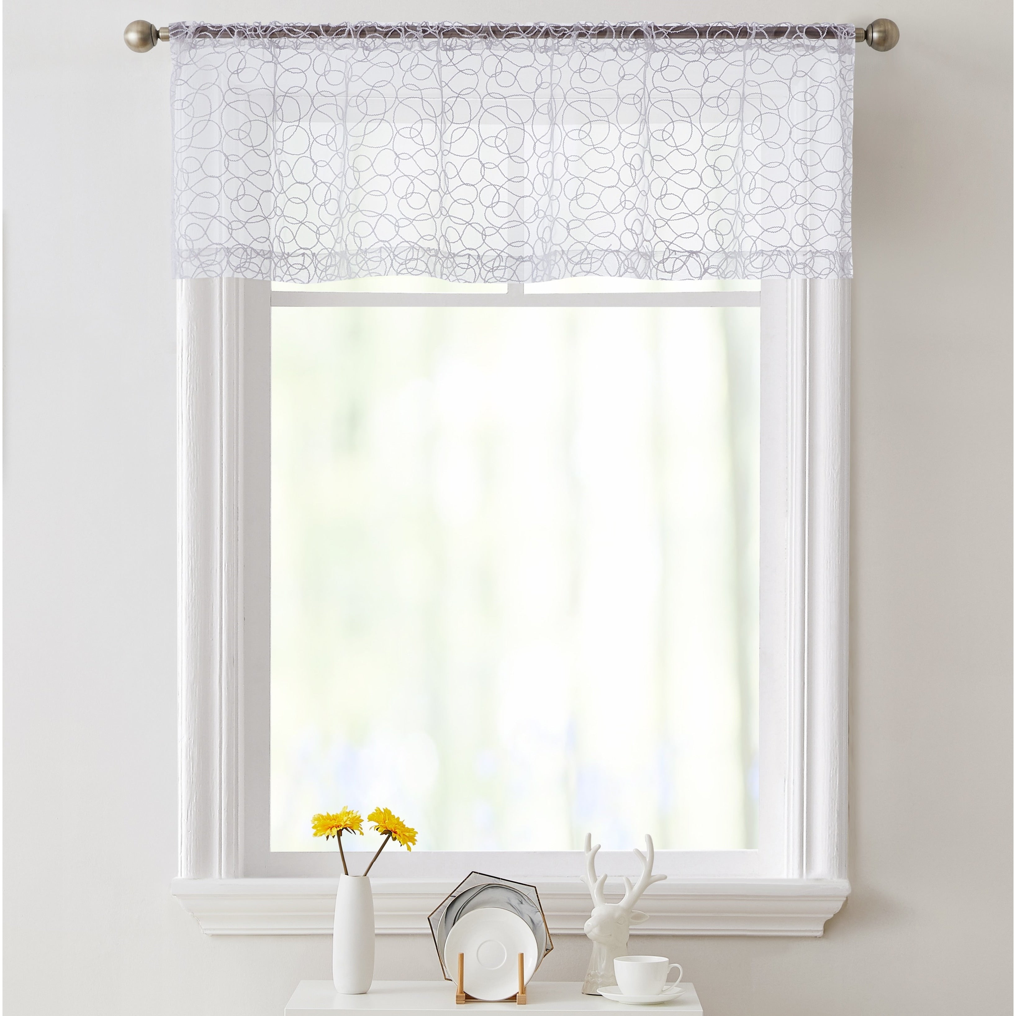 HLC.me Audrey Embroidered Sheer Voile Window Curtain Short Rod Pocket Tiers Valance Kitchen, Small Windows and Bathroom