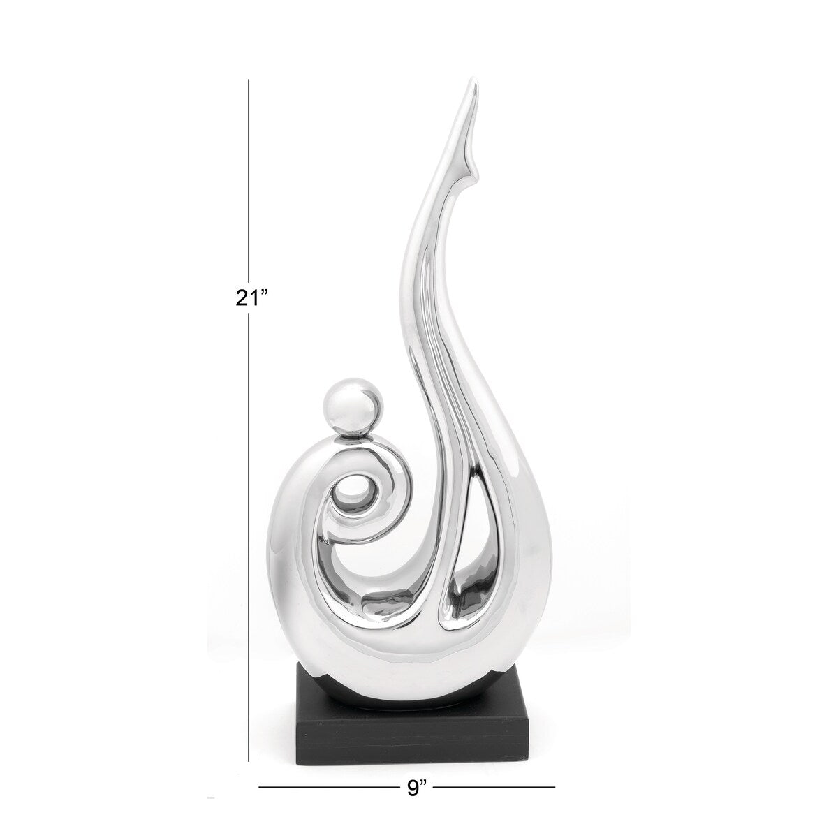 Ceramic Abstract Decorative Sculpture with Black Base - Silver - Roche River Decor