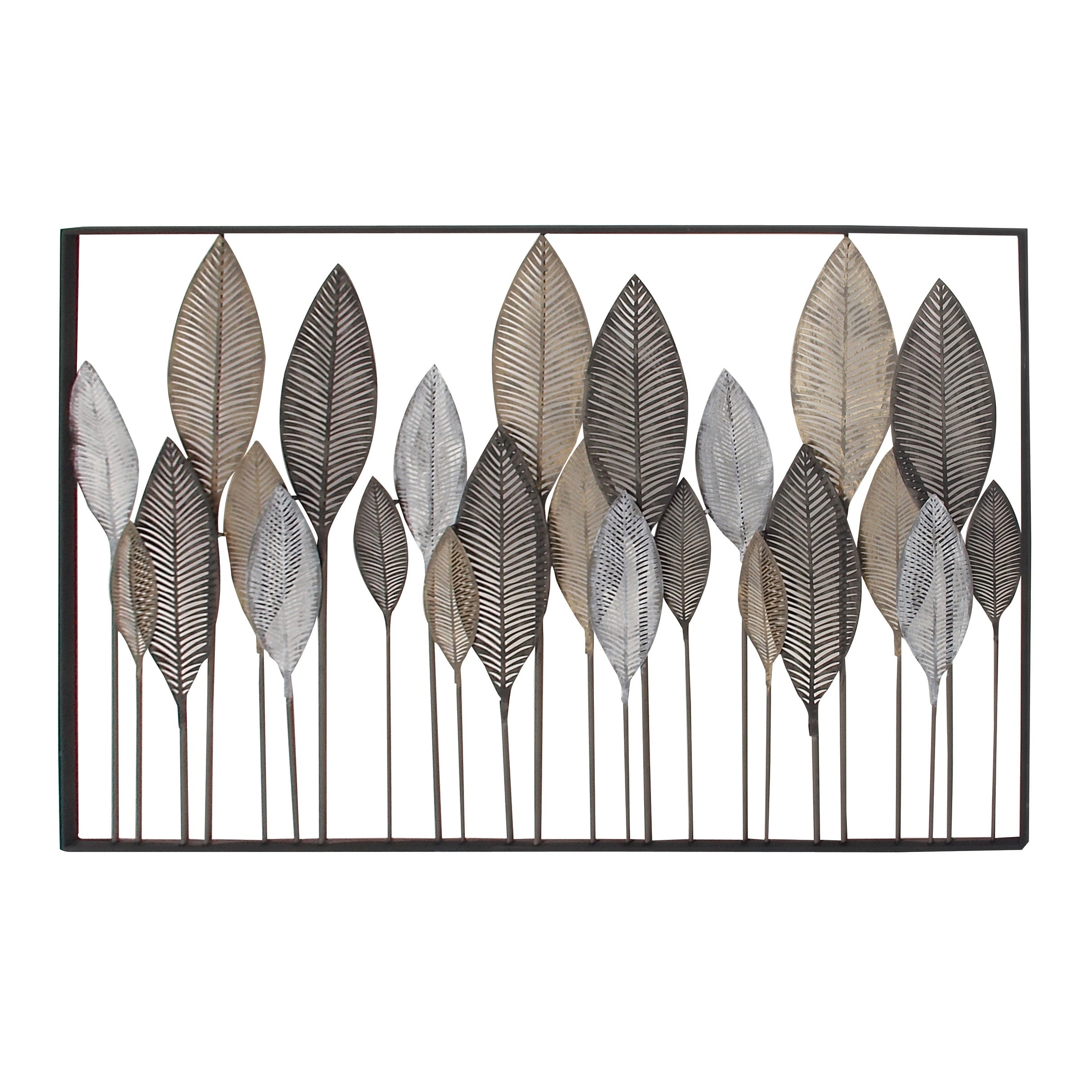 Contemporary Metal Tall Cut-Out Leaf Wall Decor with Intricate Laser Cut Designs - Bronze, Gray, Brass