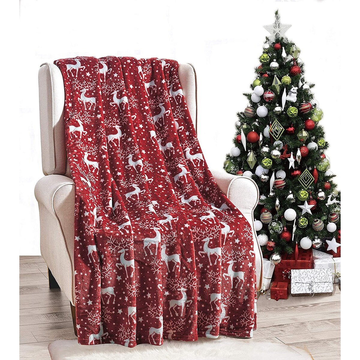 NobleHouse Velvet Touch Holiday Throw Fleece Blanket (50 x 60) - Reindeer