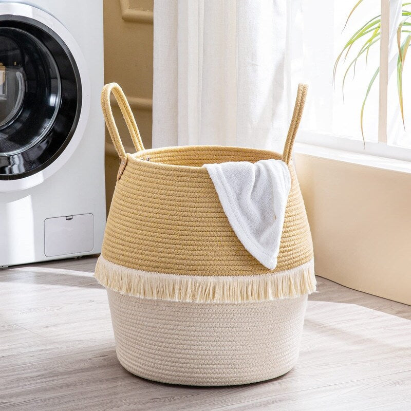 Large Cotton Rope Basket Baby Laundry Hamper - 17L x 17W x 17H