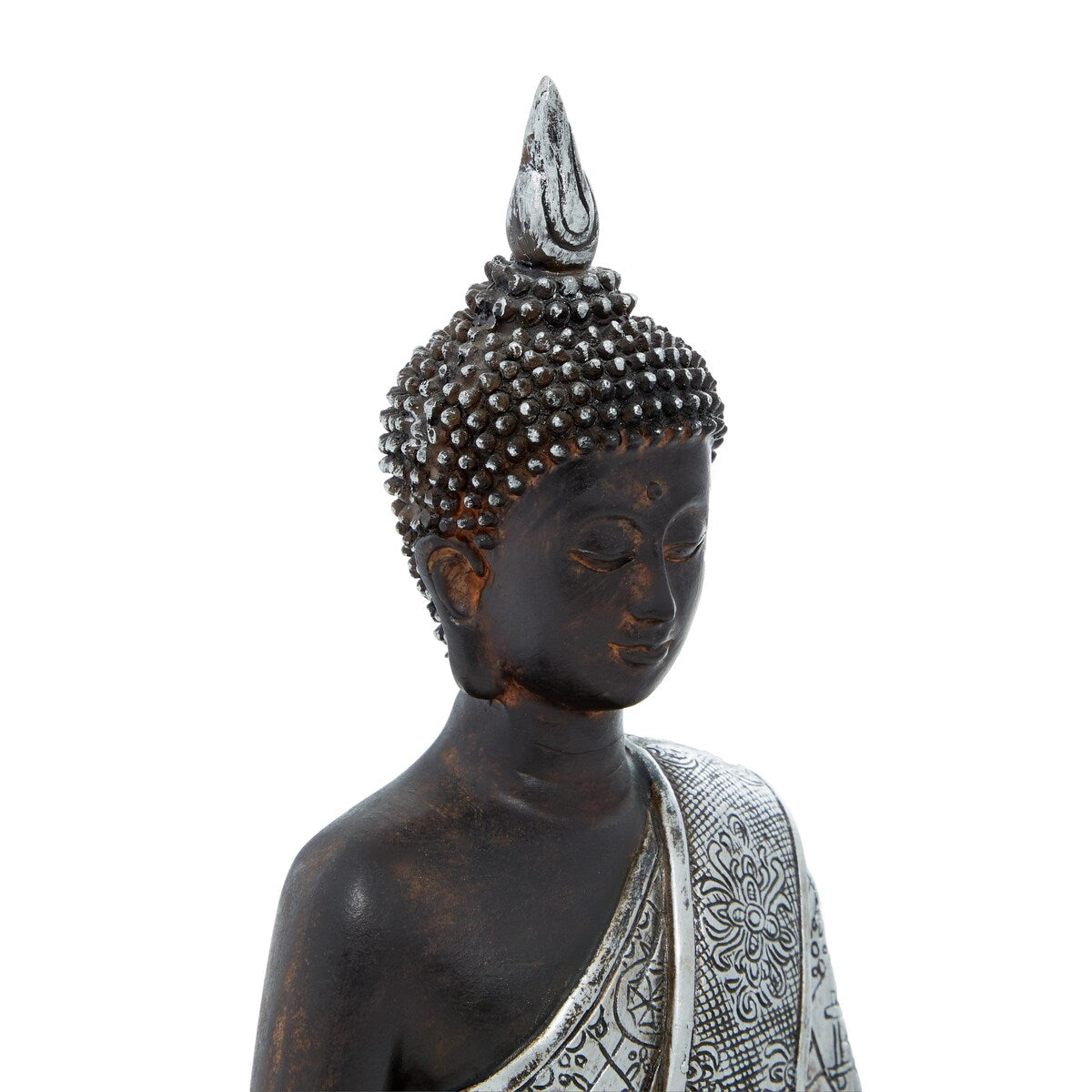 Polystone Buddha Meditating Decorative Sculpture with Engraved Carvings and Relief Detailing - Black - Roche River Decor