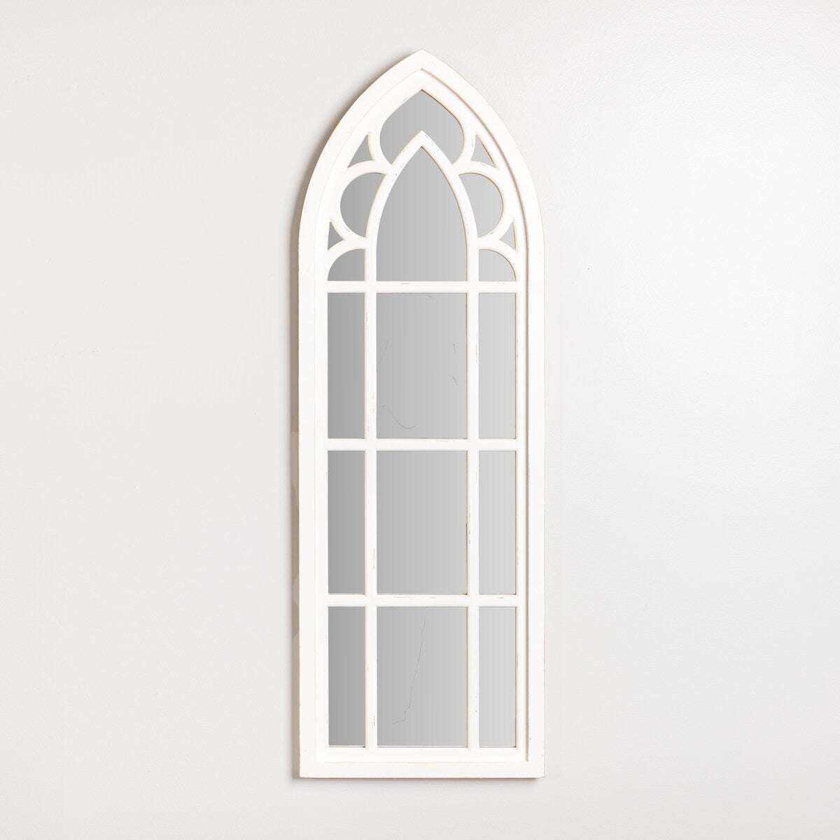 White Wood Cathedral Wall Mirror, 47 in.