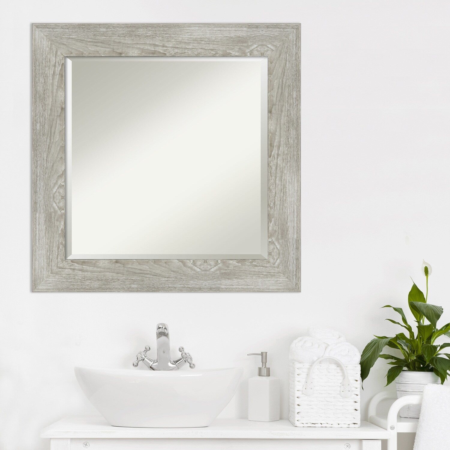 Beveled Bathroom Wall Mirror - Dove Greywash Frame