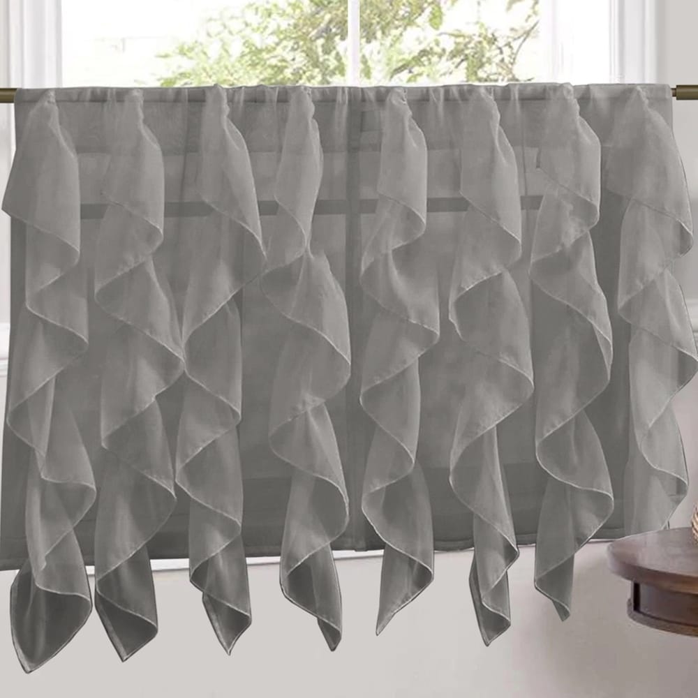 Sweet Home Collection Grey Vertical Ruffled Waterfall Valance and Curtain Tiers