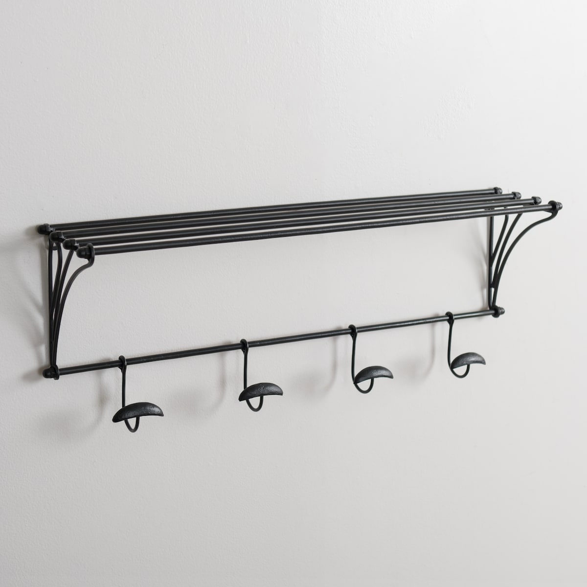 Black Iron 4-Hook Wall Shelf