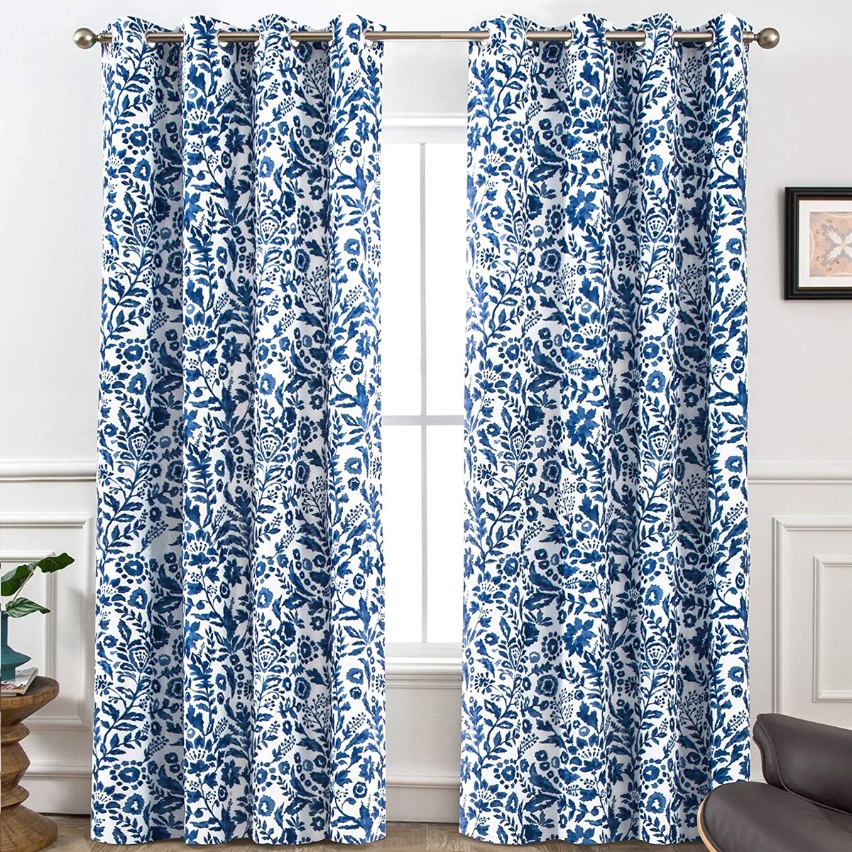 Porch & Den Ouzel Floral Watercolor Blackout Lined Window Curtain Panel Pair