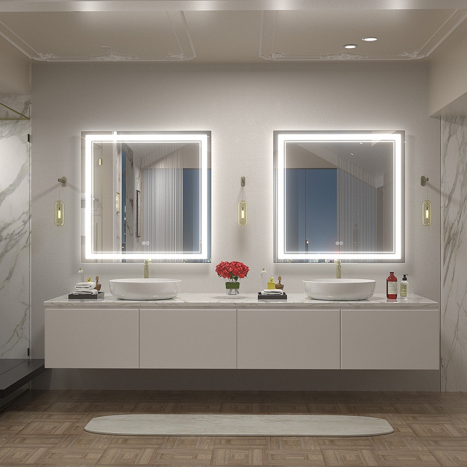 Apmir Frameless LED Anti-fog Bathroom Vanity Mirror in Tempered Glass