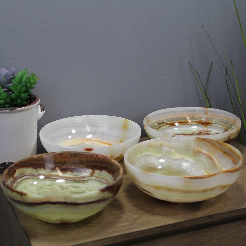 Natural Geo Decorative Handcrafted 6 Onyx Bowl (Set of 4)