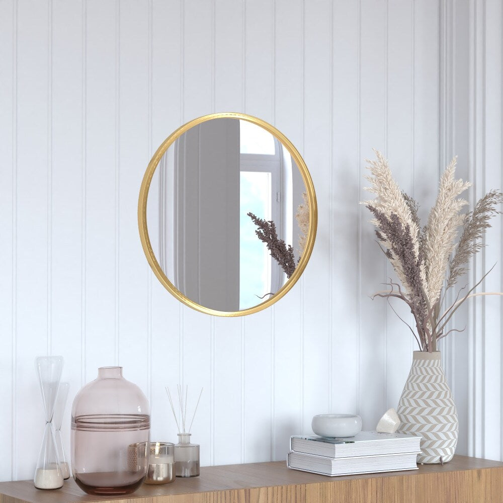 Wall Mount Shatterproof Round Accent Wall Mirror with Metal Frame