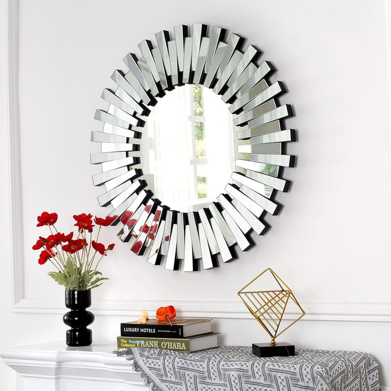 Round Sunburst Accent Wall Mirror Silver Decor Mirror