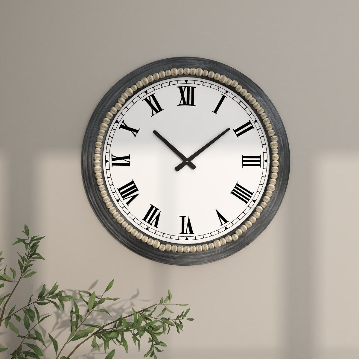 Metal Decorative Wall Clock with Beaded Accents - White - Roche River Decor