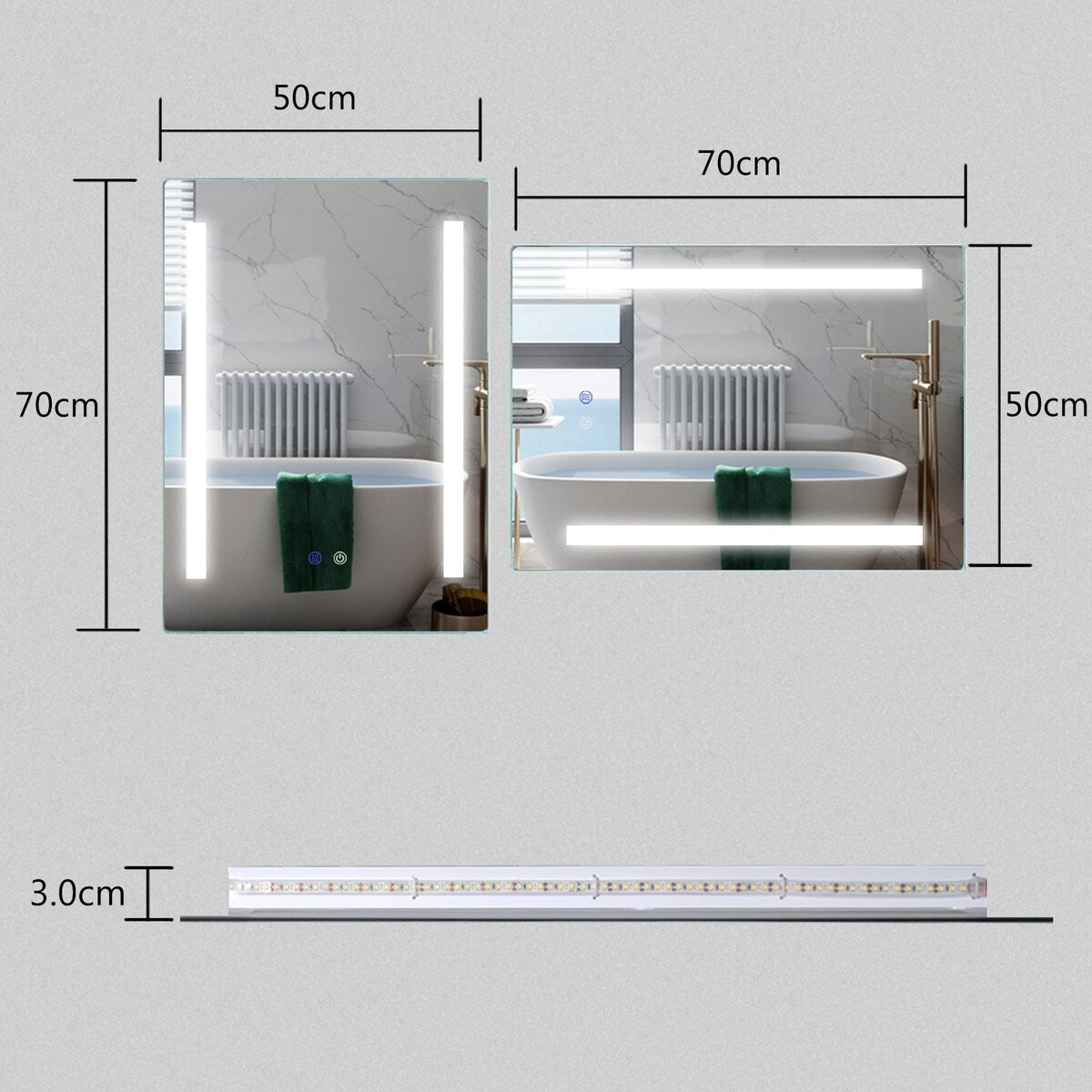 ExBrite LED Bathroom Mirror with Defog and Stepless Dimming