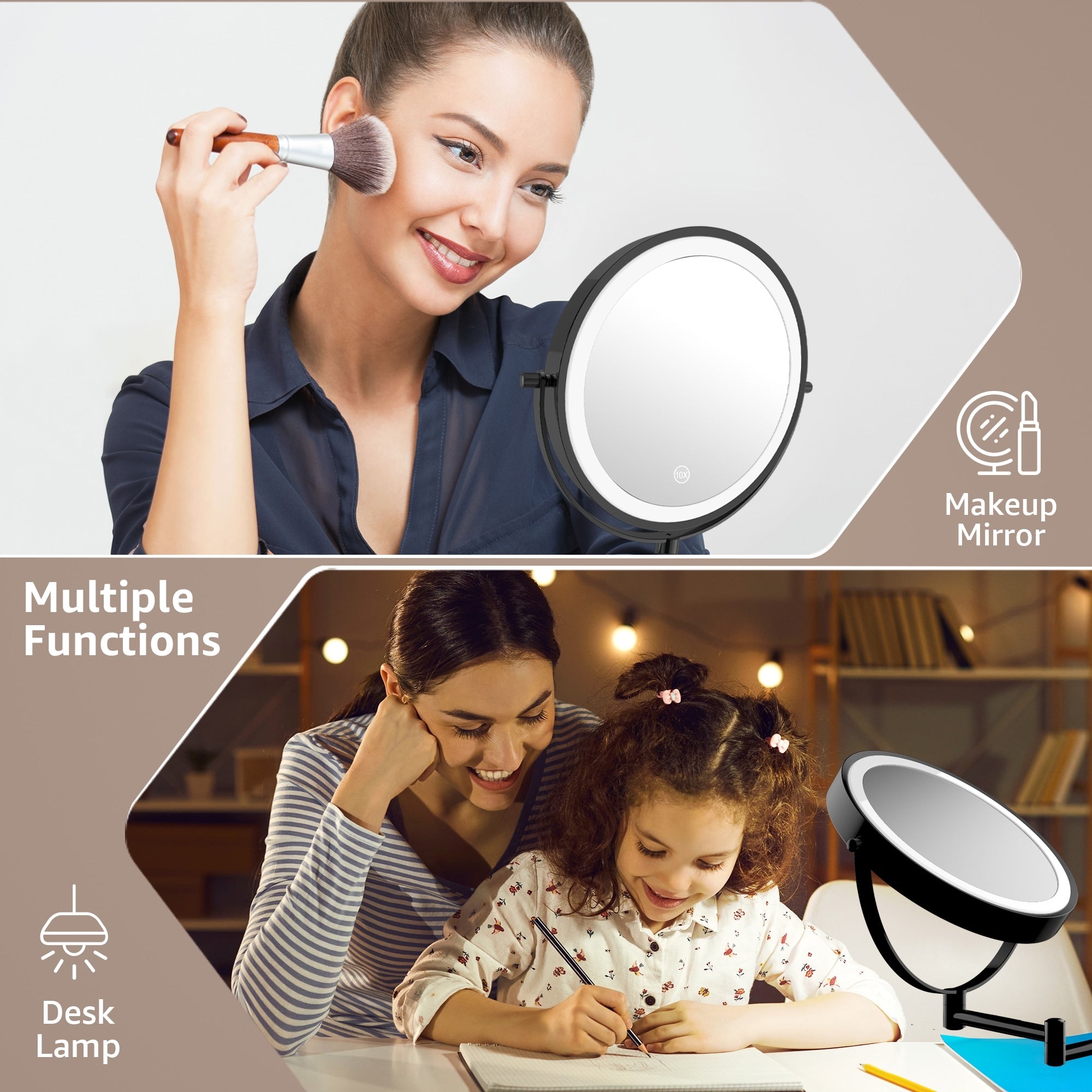 Yulika Plug-in Wall Mounted Makeup Mirror Magnifying Mirror with Light 1X/10X or 1X/7X