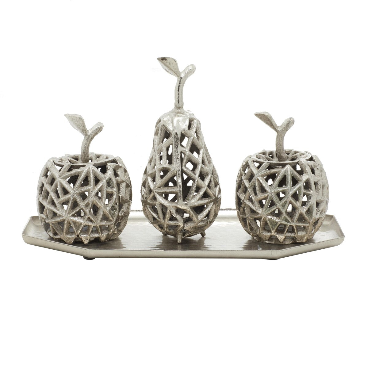 Aluminum Metal Fruit Decorative Cut-Out Decorative Sculpture with Platter - Silver - Roche River Decor